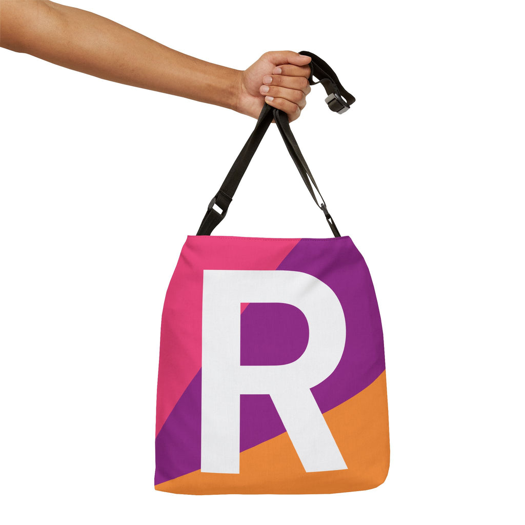 Initial Letter 'R' Colorblock Adjustable Tote Bag — Monogram Alphabet Shoulder Bag