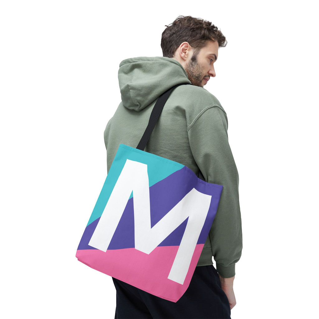 Monogram 'M' Colorblock Tote Bag — Personalized Initial M Shoulder Tote