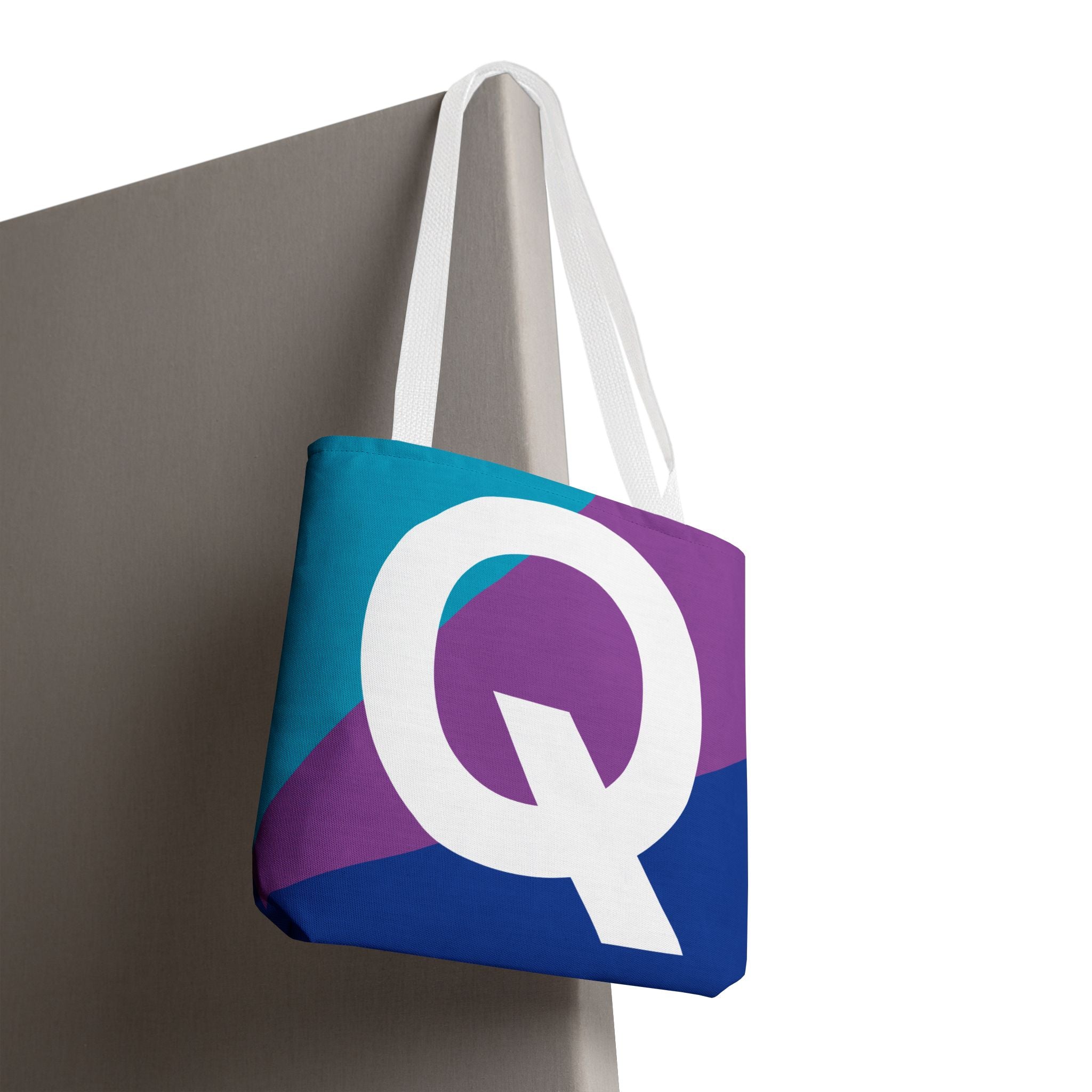 Monogram 'Q' Colorblock Tote Bag — Personalized Initial Q Shoulder Tote