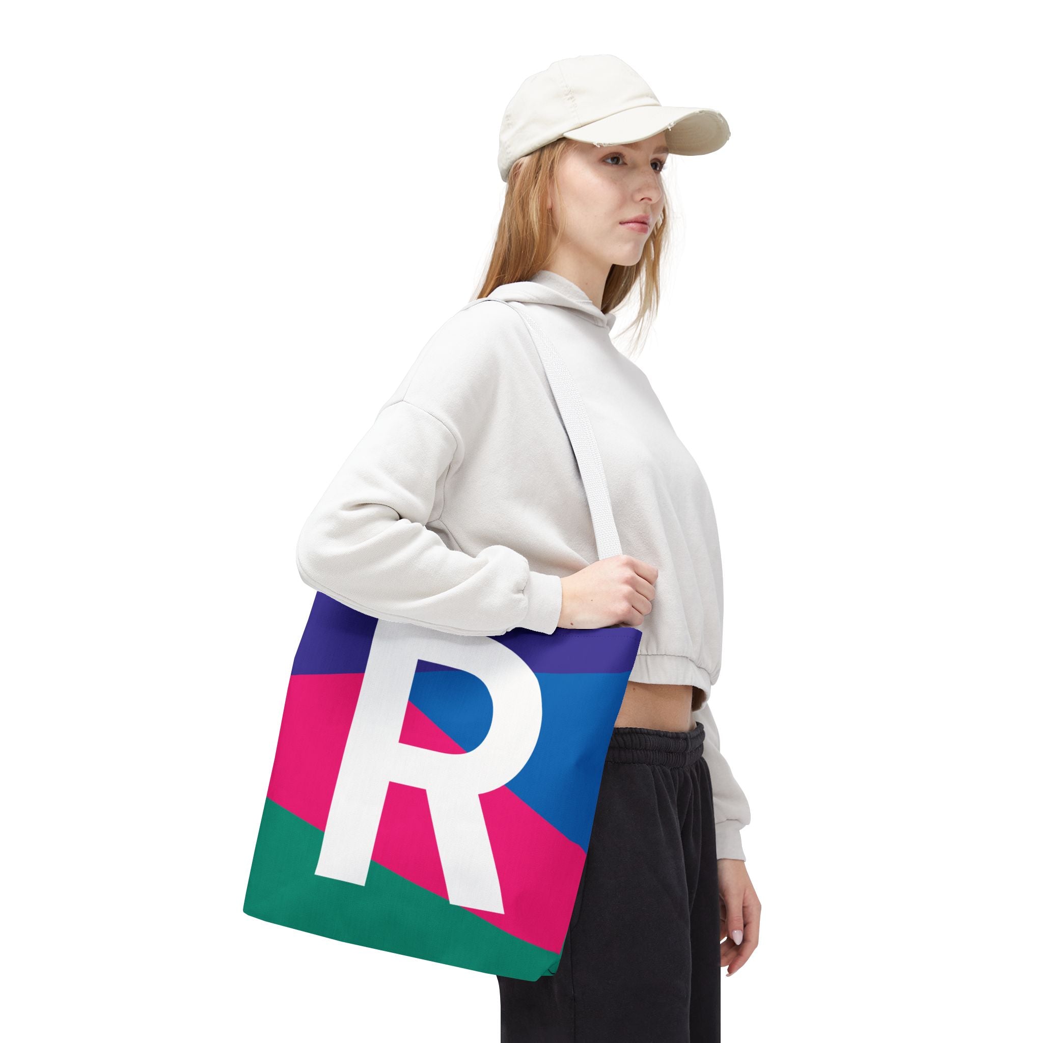 Monogram 'R' Colorblock Tote Bag — Personalized Initial R Shoulder Tote