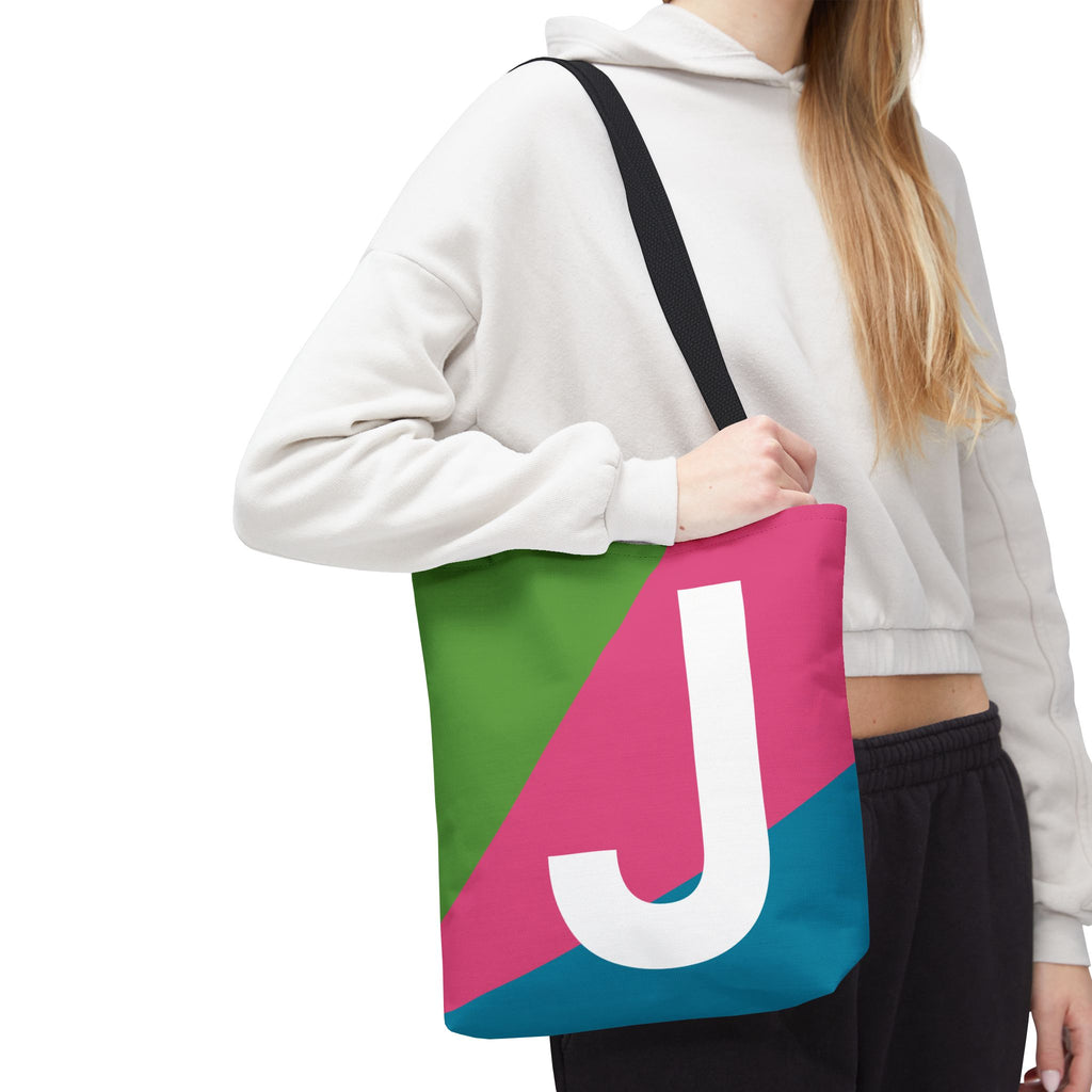 Monogram 'J' Colorblock Tote Bag — Personalized Initial J Shoulder Tote
