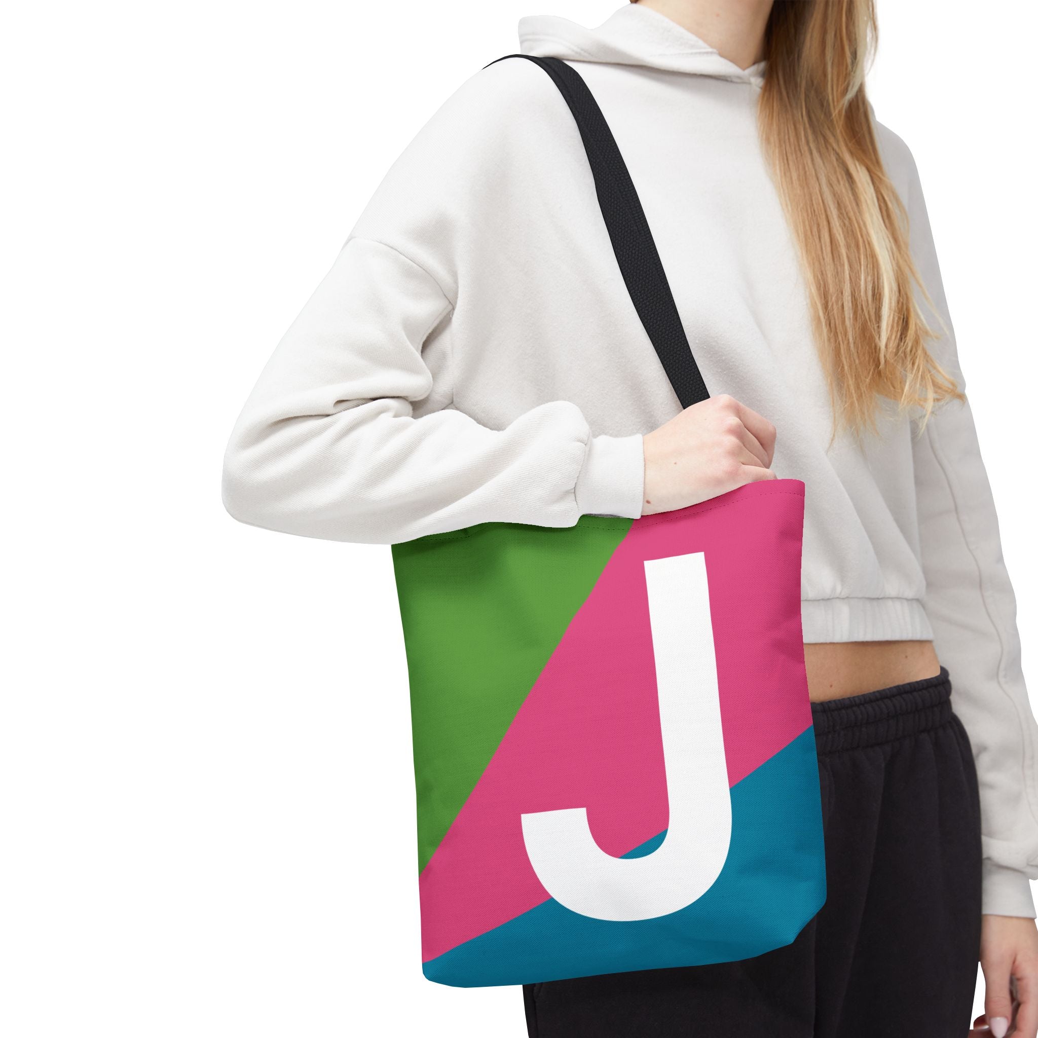 Monogram 'J' Colorblock Tote Bag — Personalized Initial J Shoulder Tote