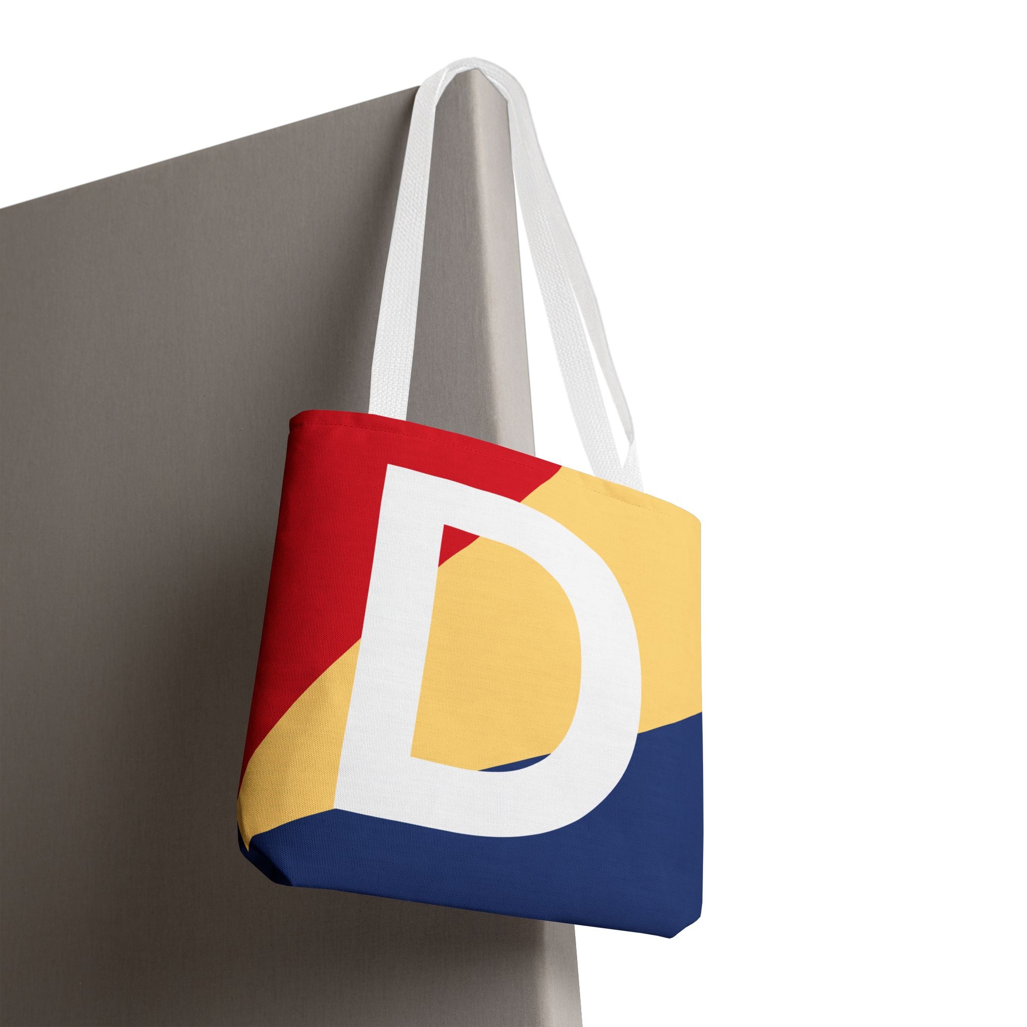 Monogram 'D' Colorblock Tote Bag — Personalized Initial D Shoulder Tote