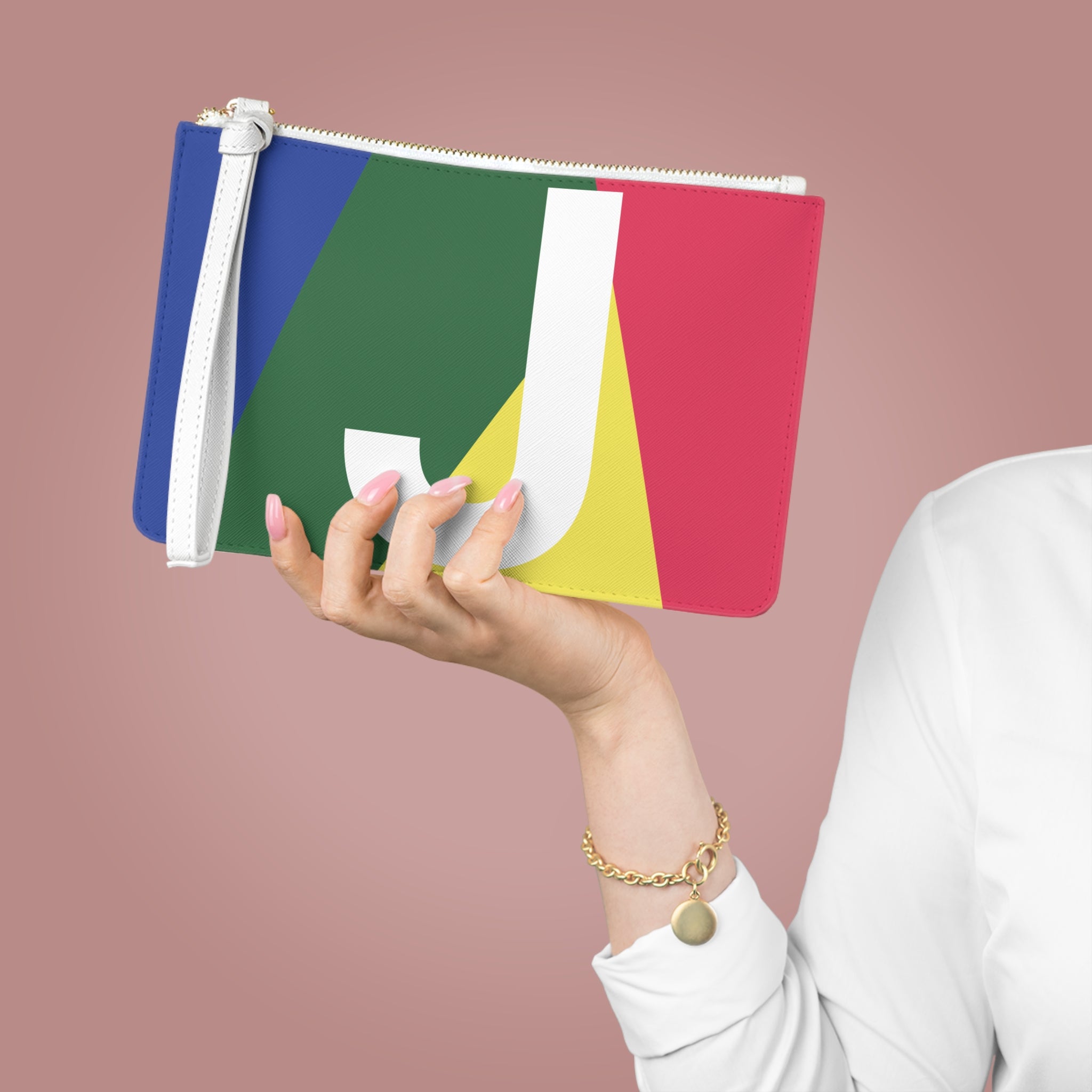 Monogram 'J' Colorblock Clutch Bag — Bold Geometric Wristlet for Everyday & Gifts