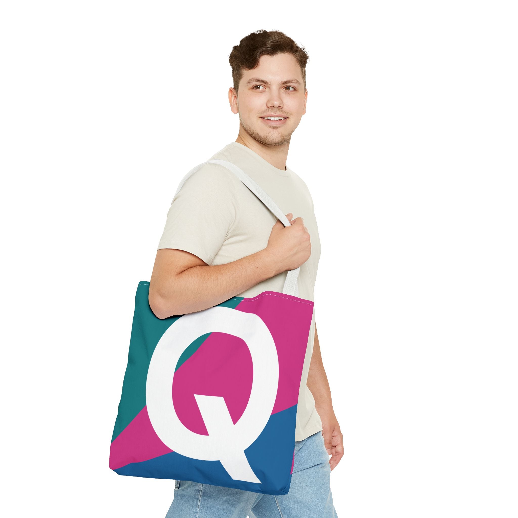 Monogram 'Q' Colorblock Tote Bag — Personalized Initial Q Shoulder Tote