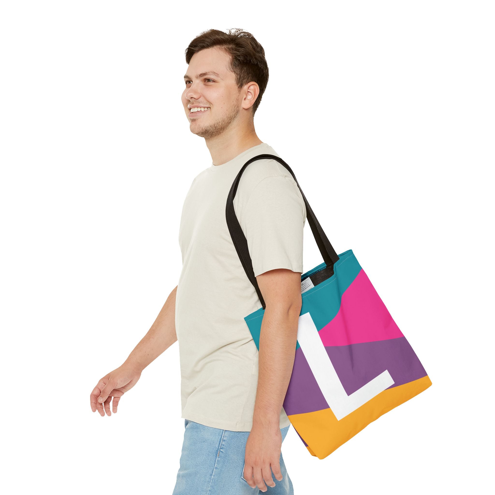 Monogram 'L' Colorblock Tote Bag — Personalized Initial L Shoulder Tote