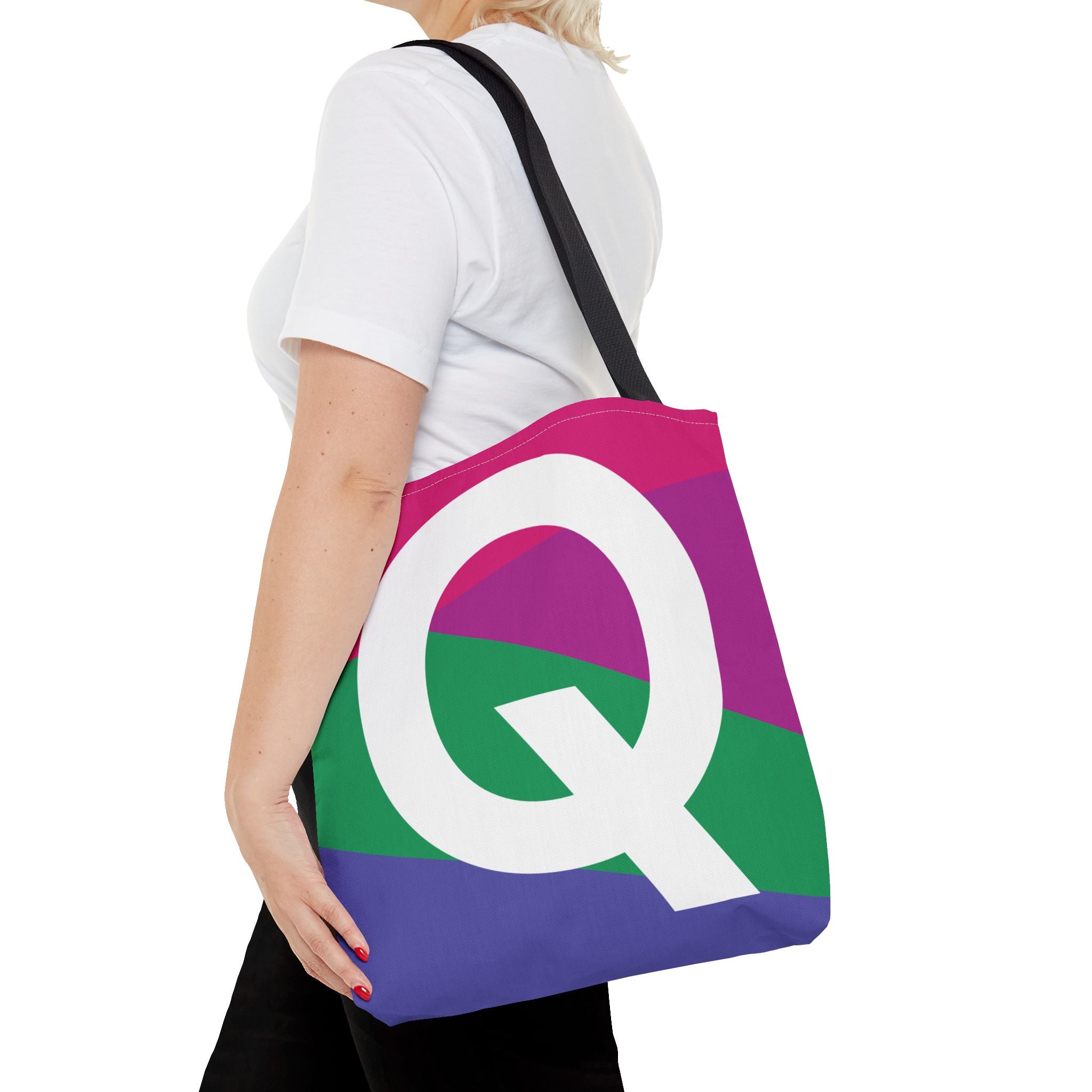 Monogram 'Q' Colorblock Tote Bag — Personalized Initial Q Shoulder Tote