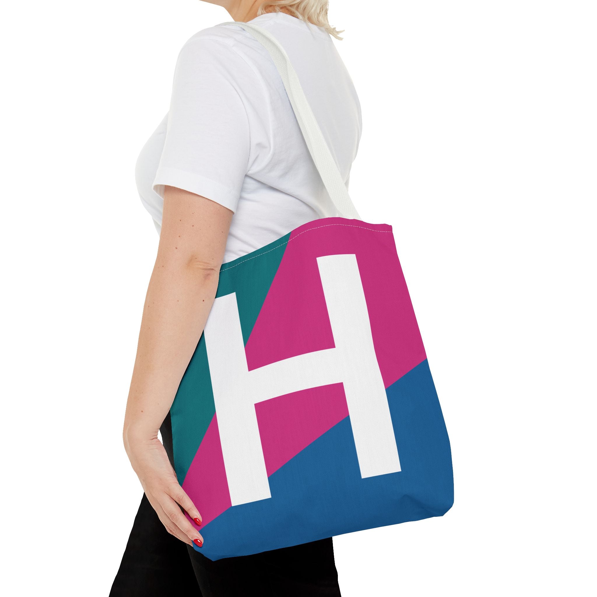 Monogram 'H' Colorblock Tote Bag — Personalized Initial H Shoulder Tote