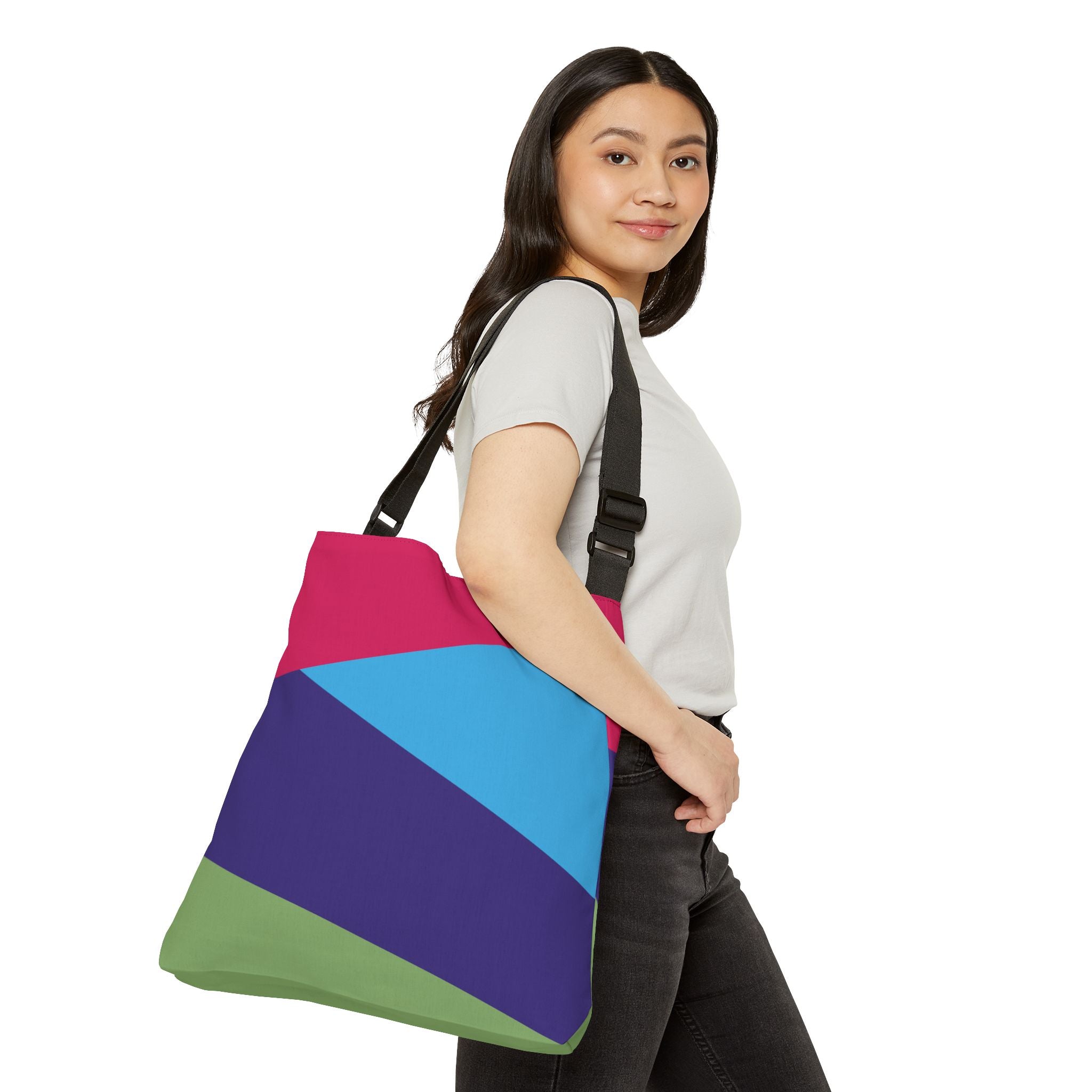 Colorblock Geometric Tote Bag — Adjustable Strap, Bright Abstract Pattern