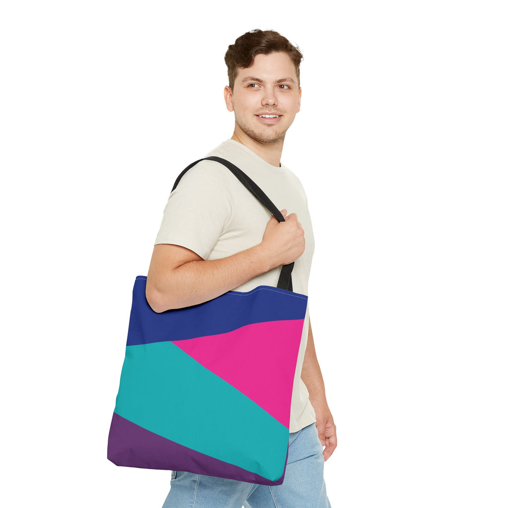 Retro 80s & 90s Inspired Color Block Tote Bag | Stylish Everyday Canvas Shoulder Bag