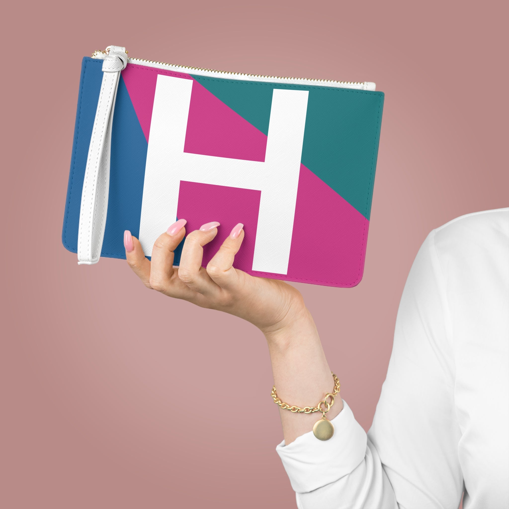 Monogram 'H' Colorblock Clutch Bag — Bold Geometric Wristlet for Everyday & Gifts