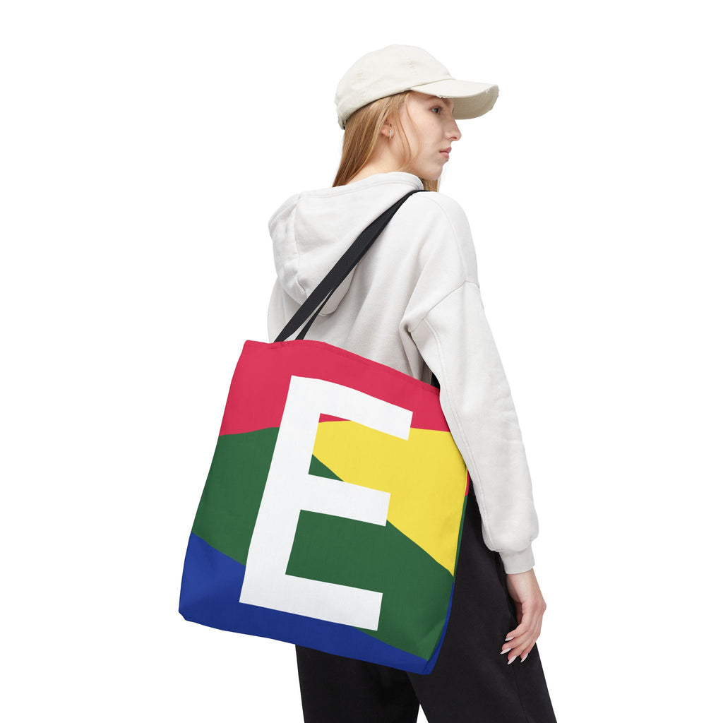 Monogram 'E' Colorblock Tote Bag — Personalized Initial E Shoulder Tote