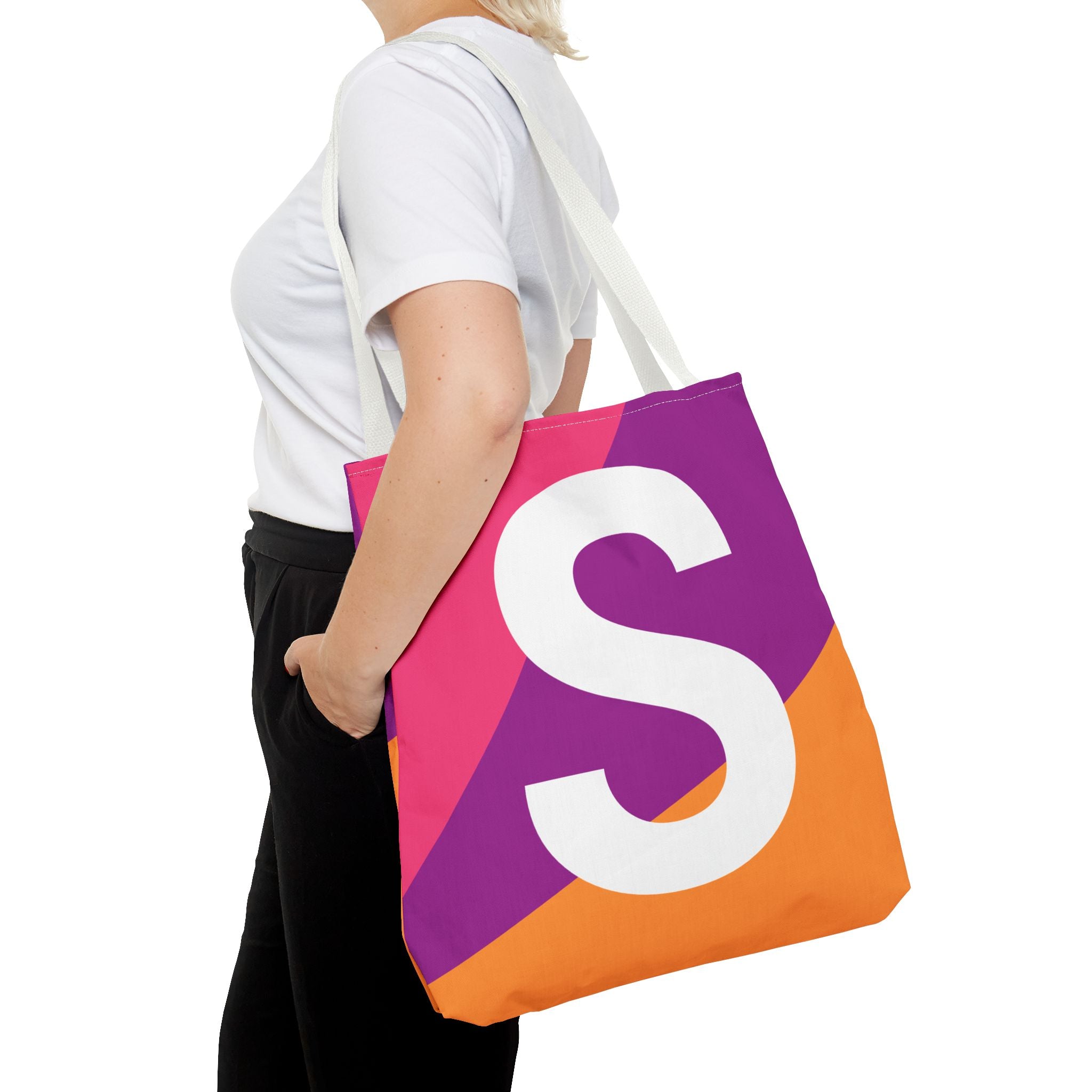 Monogram 'S' Colorblock Tote Bag — Personalized Initial S Shoulder Tote