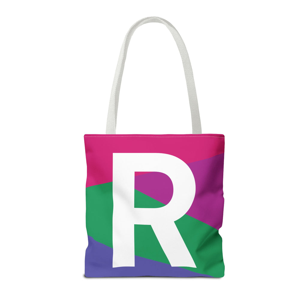 Monogram 'R' Colorblock Tote Bag — Personalized Initial R Shoulder Tote