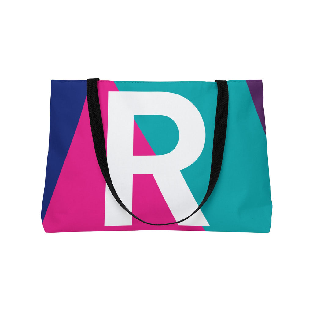 Personalized 'R' Colorblock Tote Bag — Monogram Weekender Tote