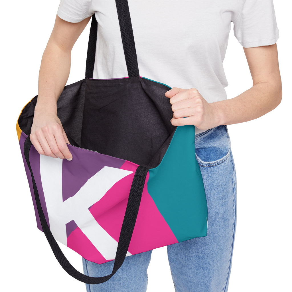 Personalized 'K' Colorblock Tote Bag — Monogram Weekender Tote