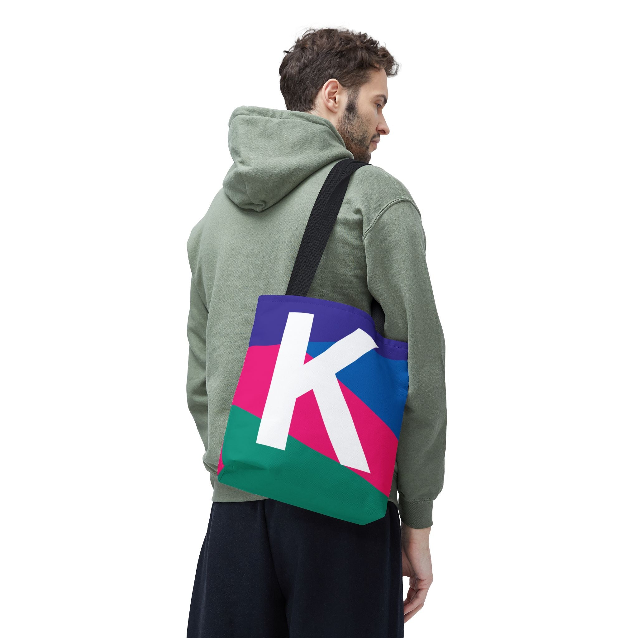 Monogram 'K' Colorblock Tote Bag — Personalized Initial K Shoulder Tote