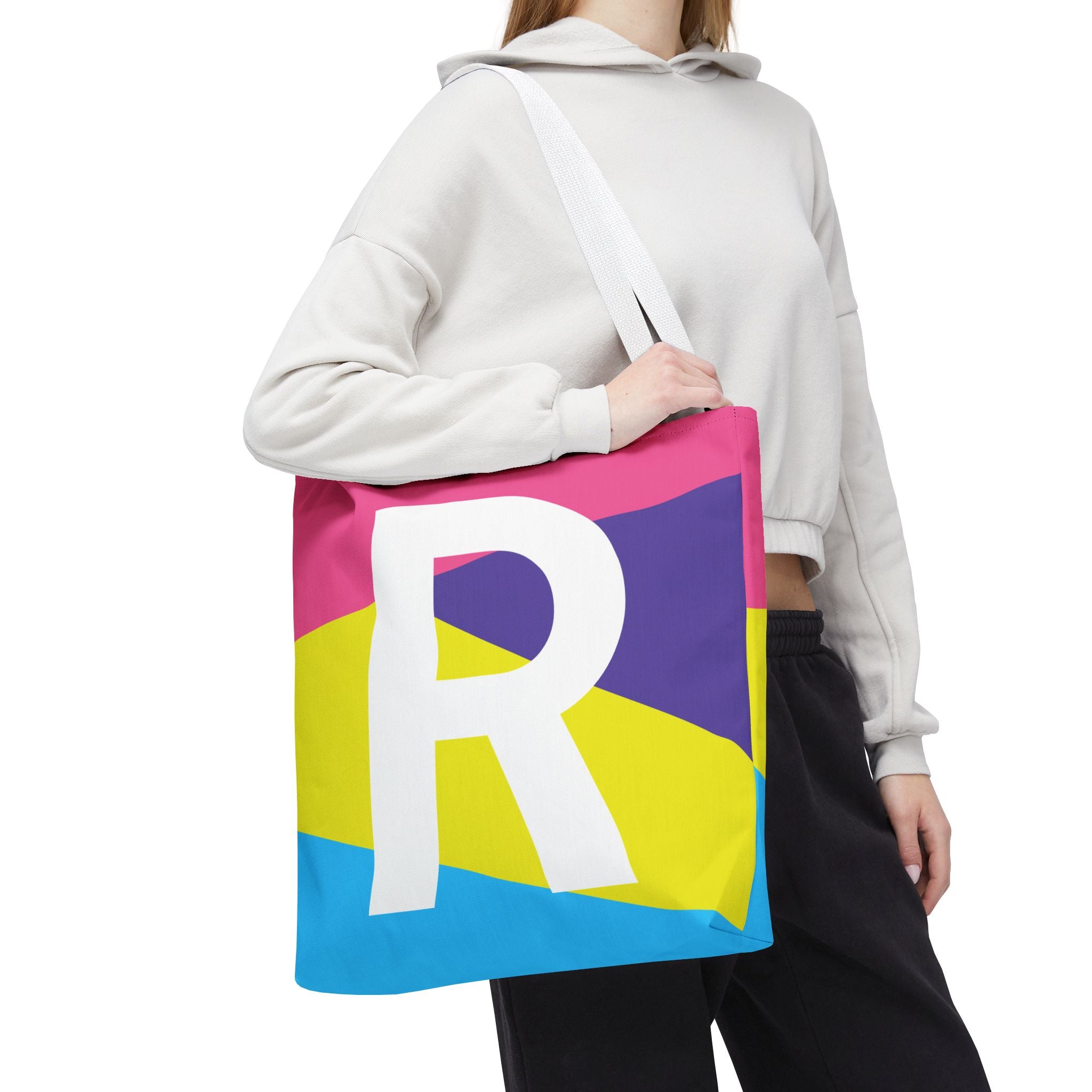 Monogram 'R' Colorblock Tote Bag — Personalized Initial R Shoulder Tote