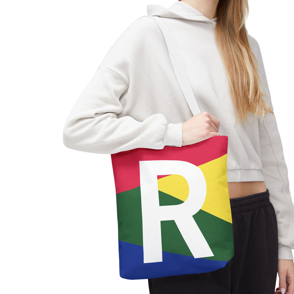 Monogram 'R' Colorblock Tote Bag — Personalized Initial R Shoulder Tote