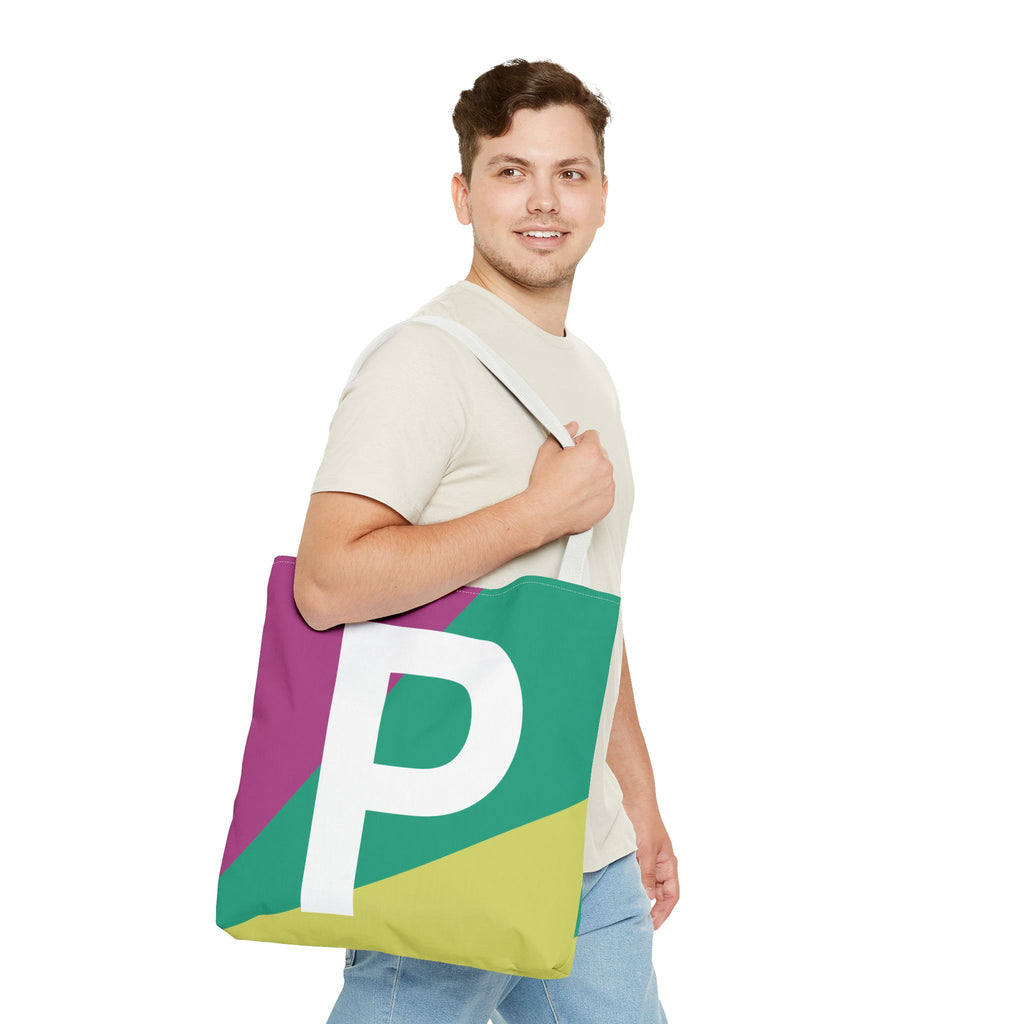 Monogram 'P' Colorblock Tote Bag — Personalized Initial P Shoulder Tote