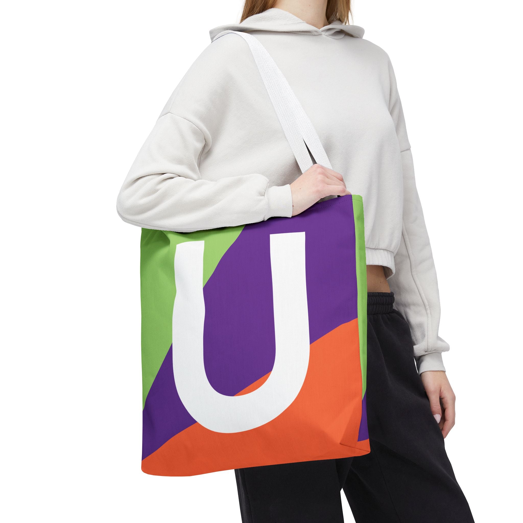 Monogram 'U' Colorblock Tote Bag — Personalized Initial U Shoulder Tote