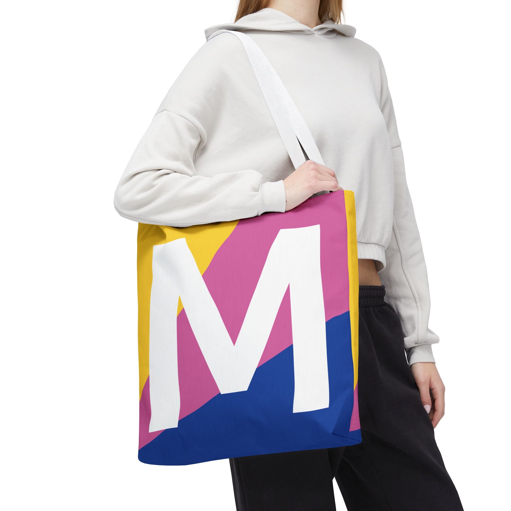 Monogram 'M' Colorblock Tote Bag — Personalized Initial M Shoulder Tote