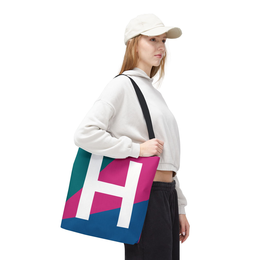 Monogram 'H' Colorblock Tote Bag — Personalized Initial H Shoulder Tote