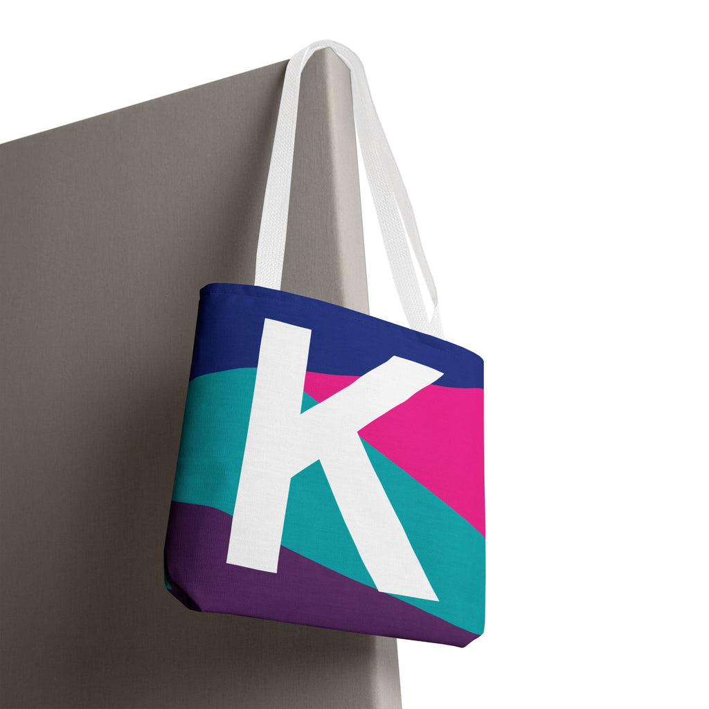 Monogram 'K' Colorblock Tote Bag — Personalized Initial K Shoulder Tote
