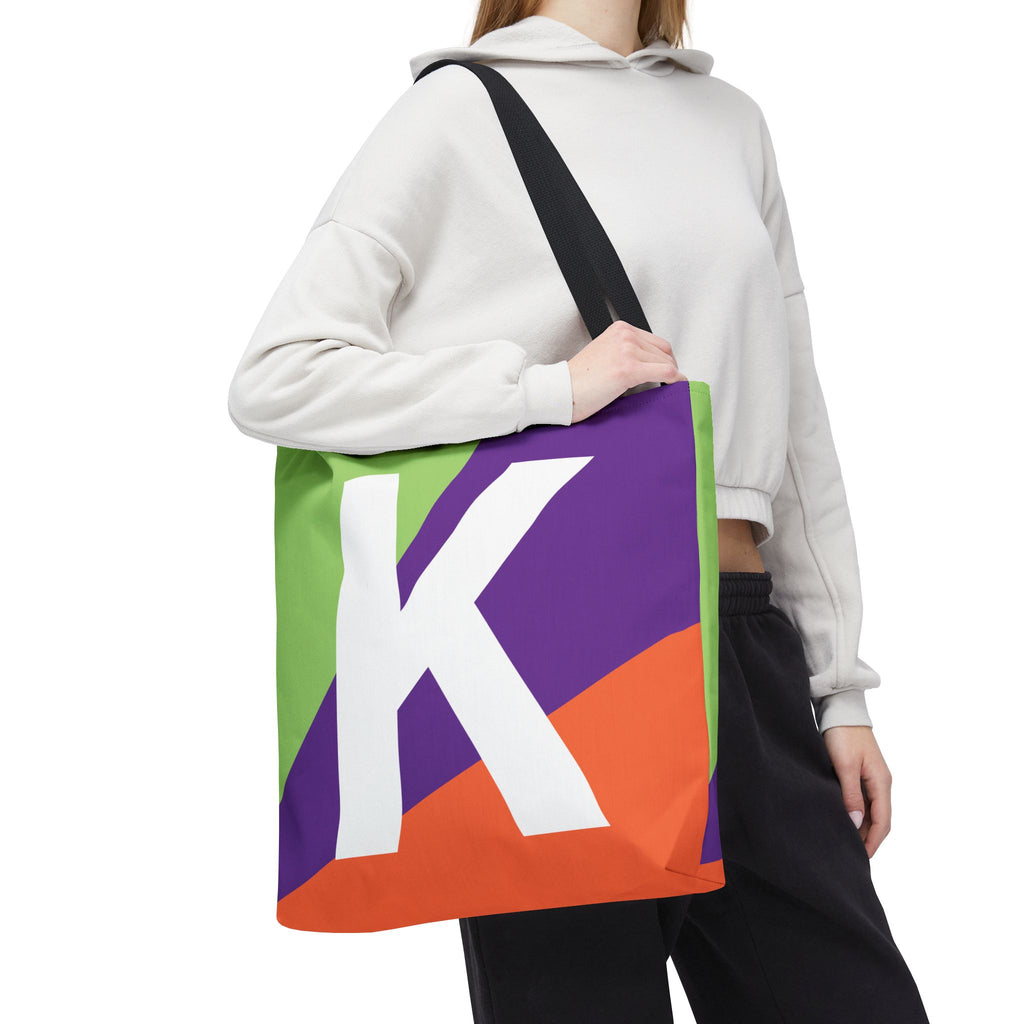 Monogram 'K' Colorblock Tote Bag — Personalized Initial K Shoulder Tote