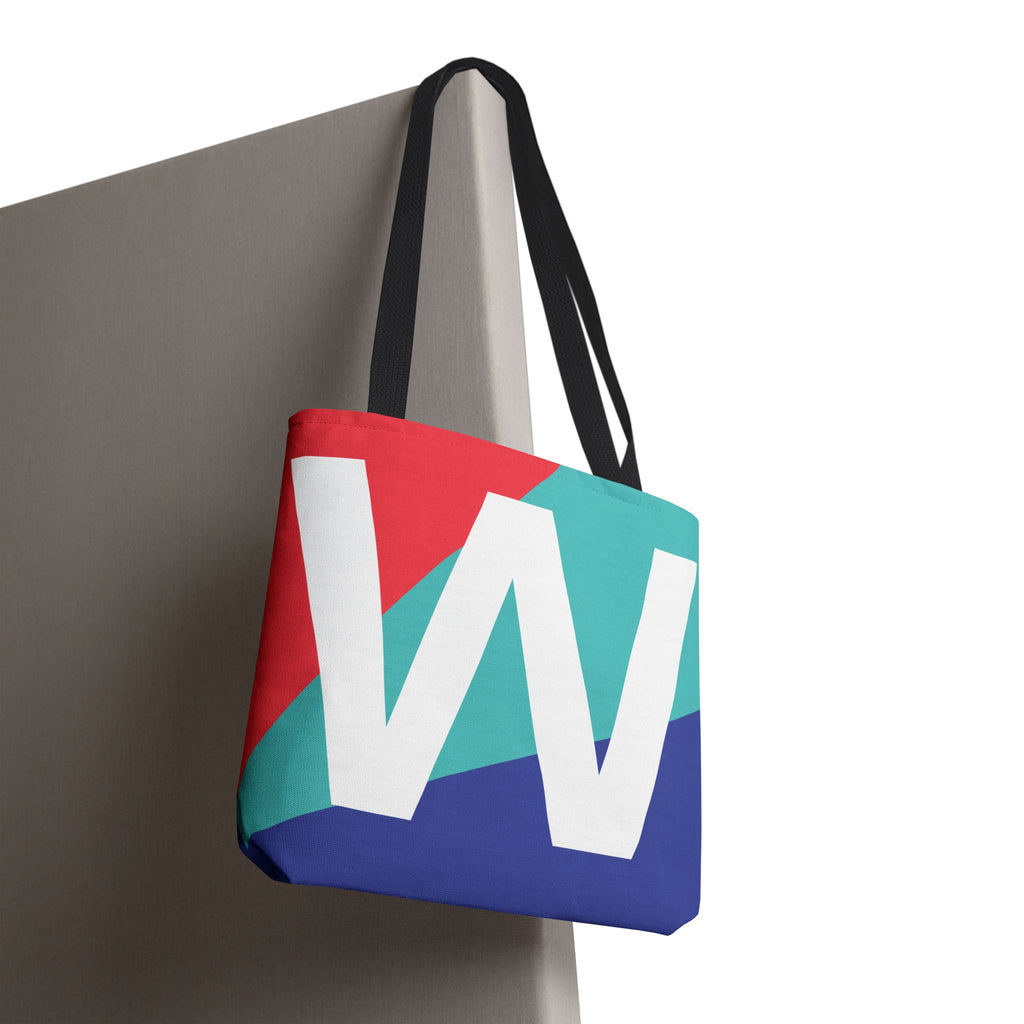 Monogram 'W' Colorblock Tote Bag — Personalized Initial W Shoulder Tote