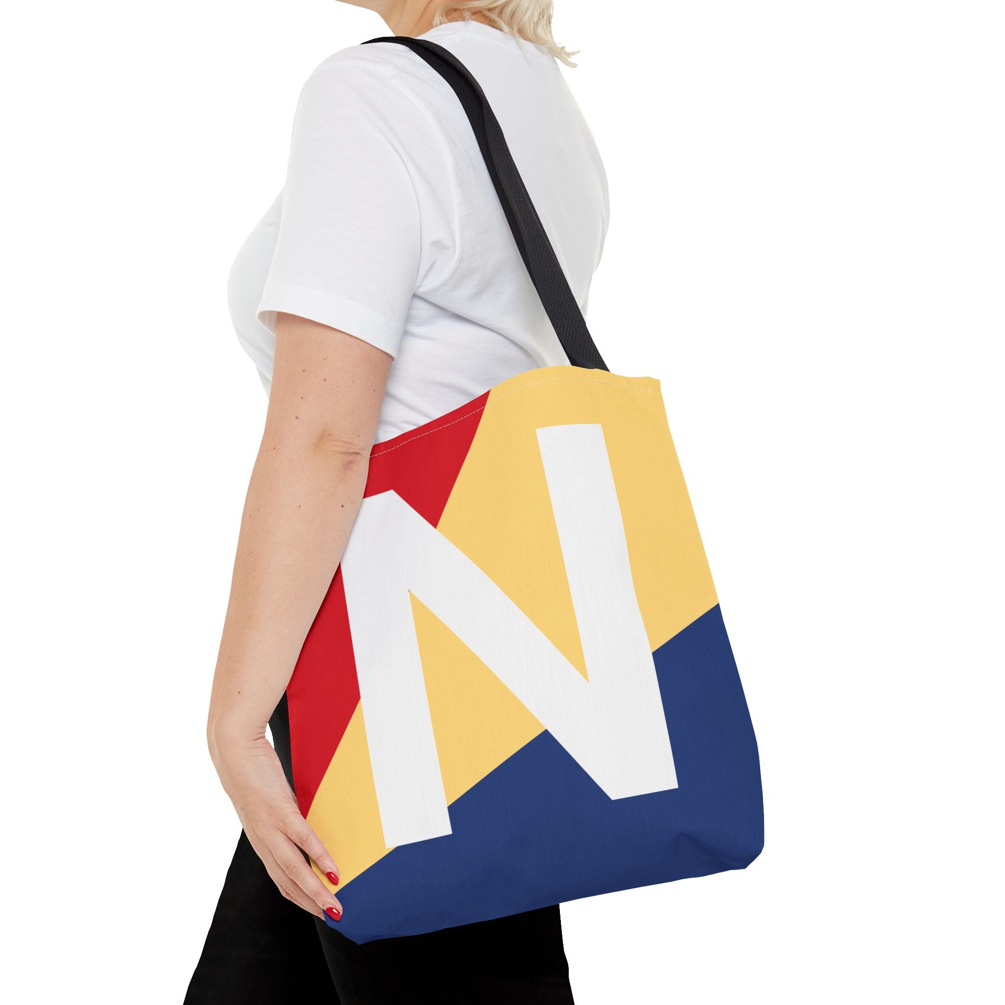Monogram 'N' Colorblock Tote Bag — Personalized Initial N Shoulder Tote