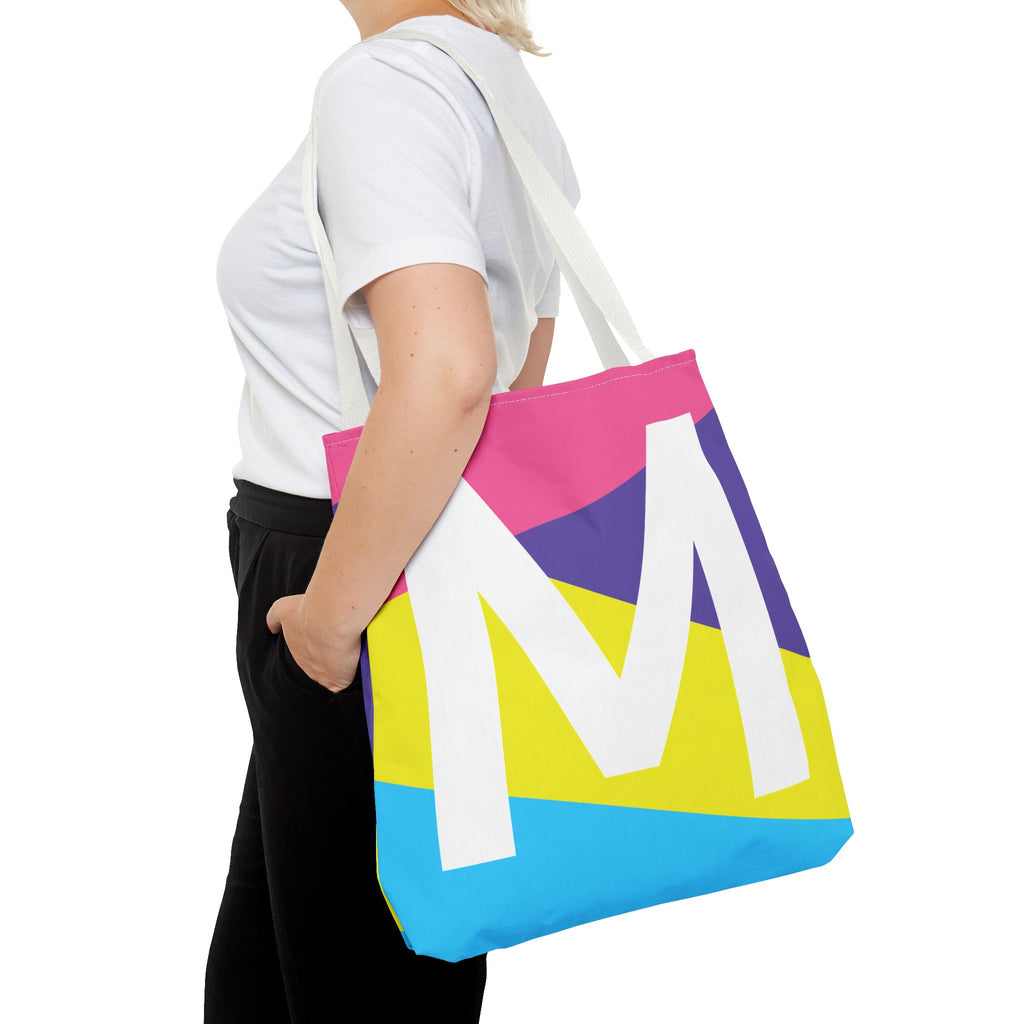 Monogram 'M' Colorblock Tote Bag — Personalized Initial M Shoulder Tote