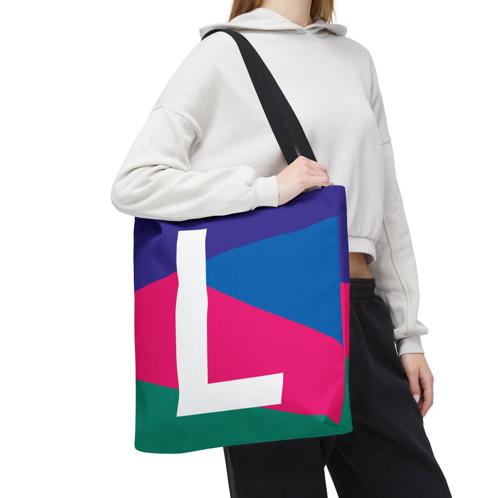 Monogram 'L' Colorblock Tote Bag — Personalized Initial L Shoulder Tote