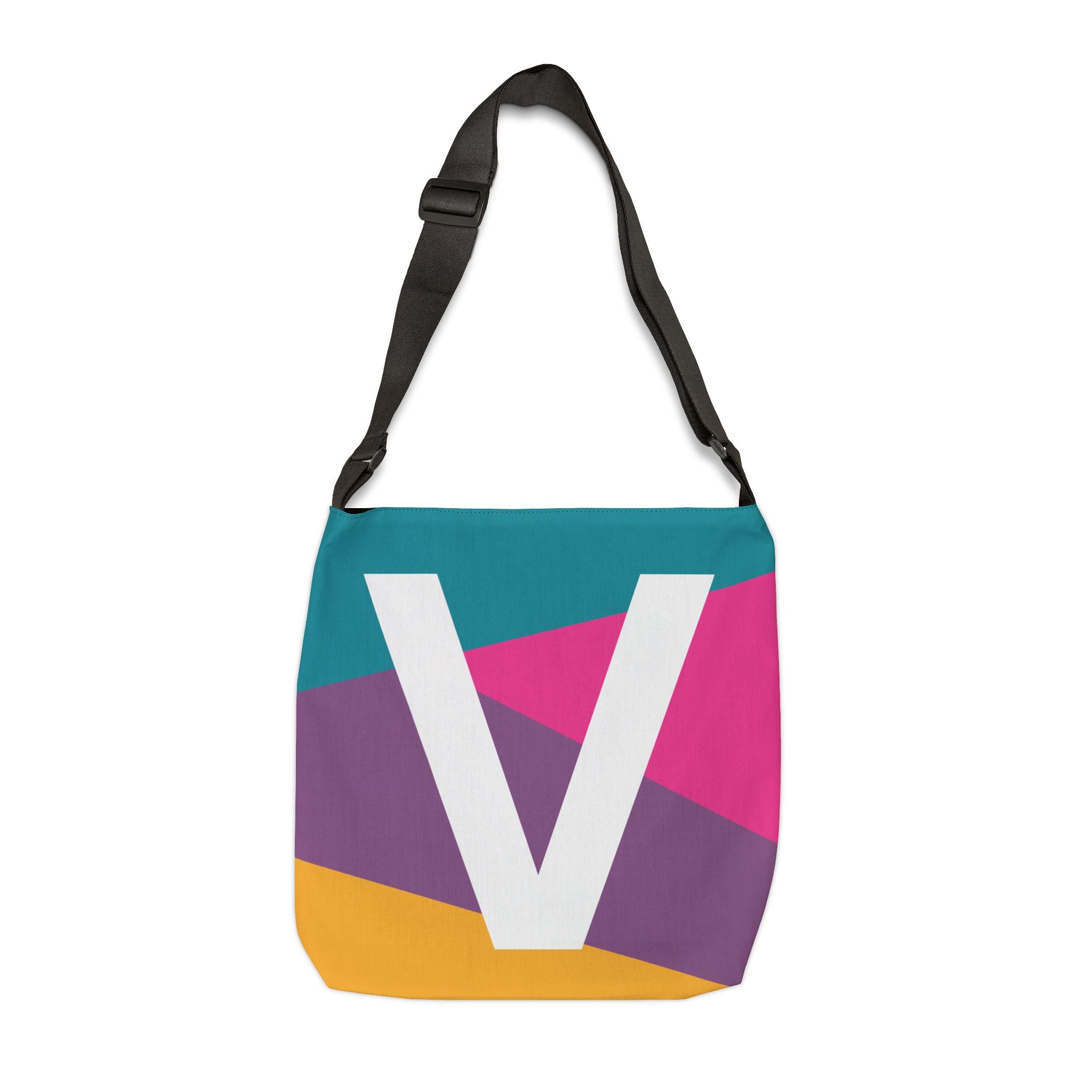 Initial Letter 'V' Colorblock Adjustable Tote Bag — Monogram Alphabet Shoulder Bag