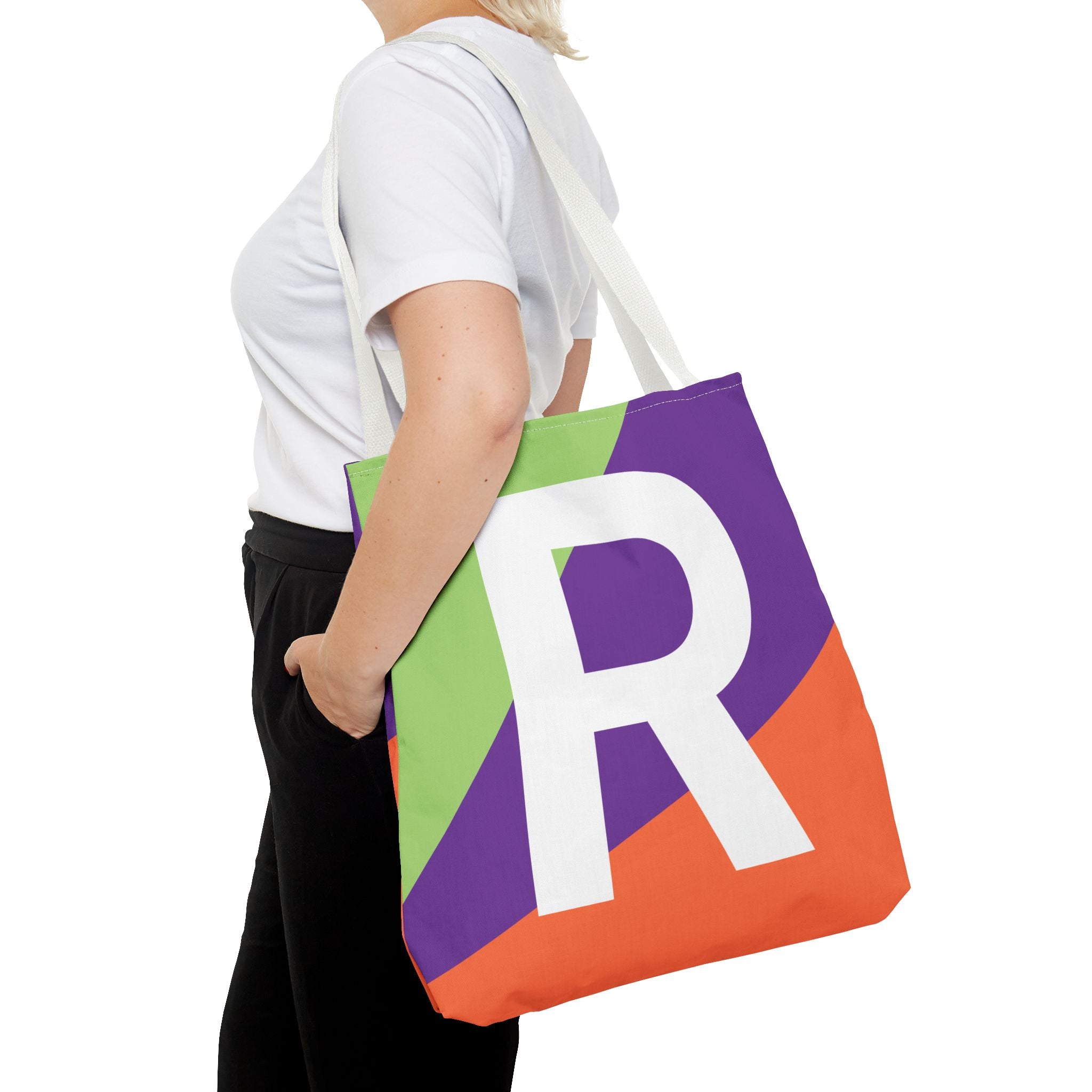 Monogram 'R' Colorblock Tote Bag — Personalized Initial R Shoulder Tote