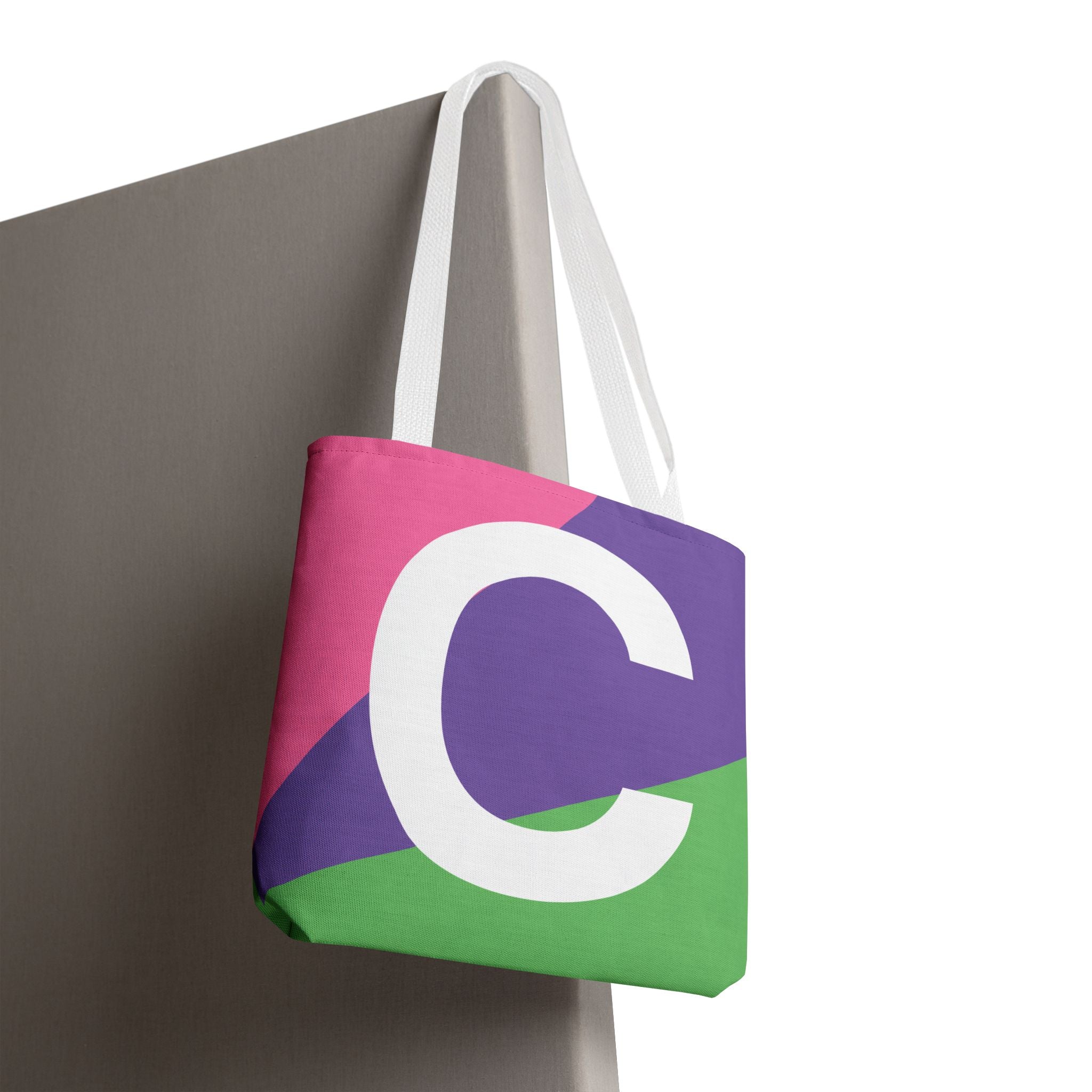 Monogram 'C' Colorblock Tote Bag — Personalized Initial C Shoulder Tote