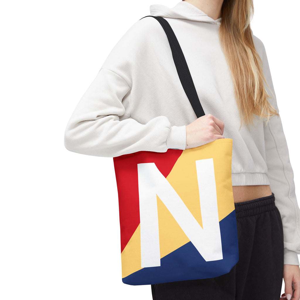 Monogram 'N' Colorblock Tote Bag — Personalized Initial N Shoulder Tote