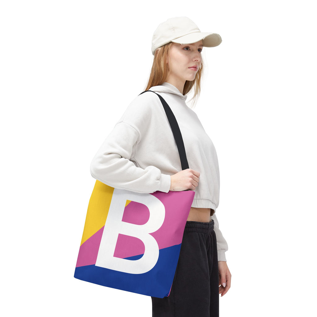 Monogram 'B' Colorblock Tote Bag — Personalized Initial B Shoulder Tote