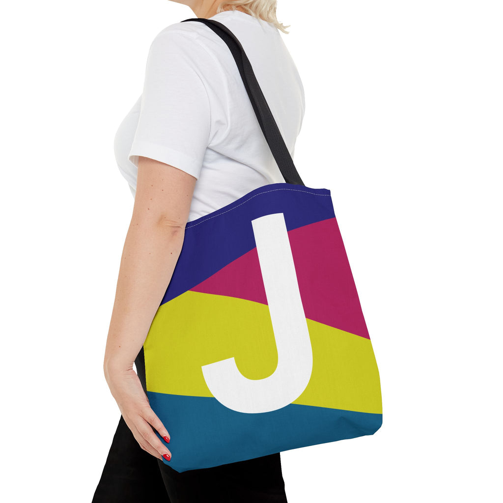 Monogram 'J' Colorblock Tote Bag — Personalized Initial J Shoulder Tote