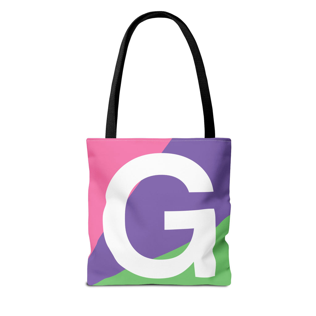 Monogram 'G' Colorblock Tote Bag — Personalized Initial G Shoulder Tote