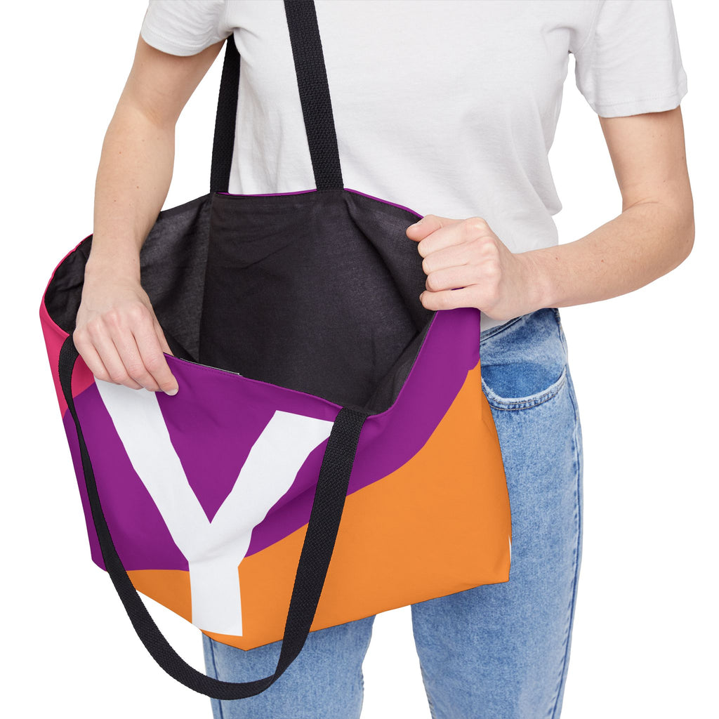 Personalized 'Y' Colorblock Tote Bag — Monogram Weekender Tote