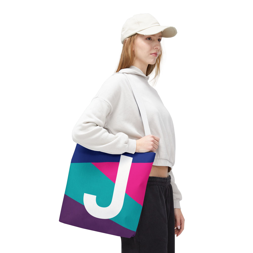 Monogram 'J' Colorblock Tote Bag — Personalized Initial J Shoulder Tote