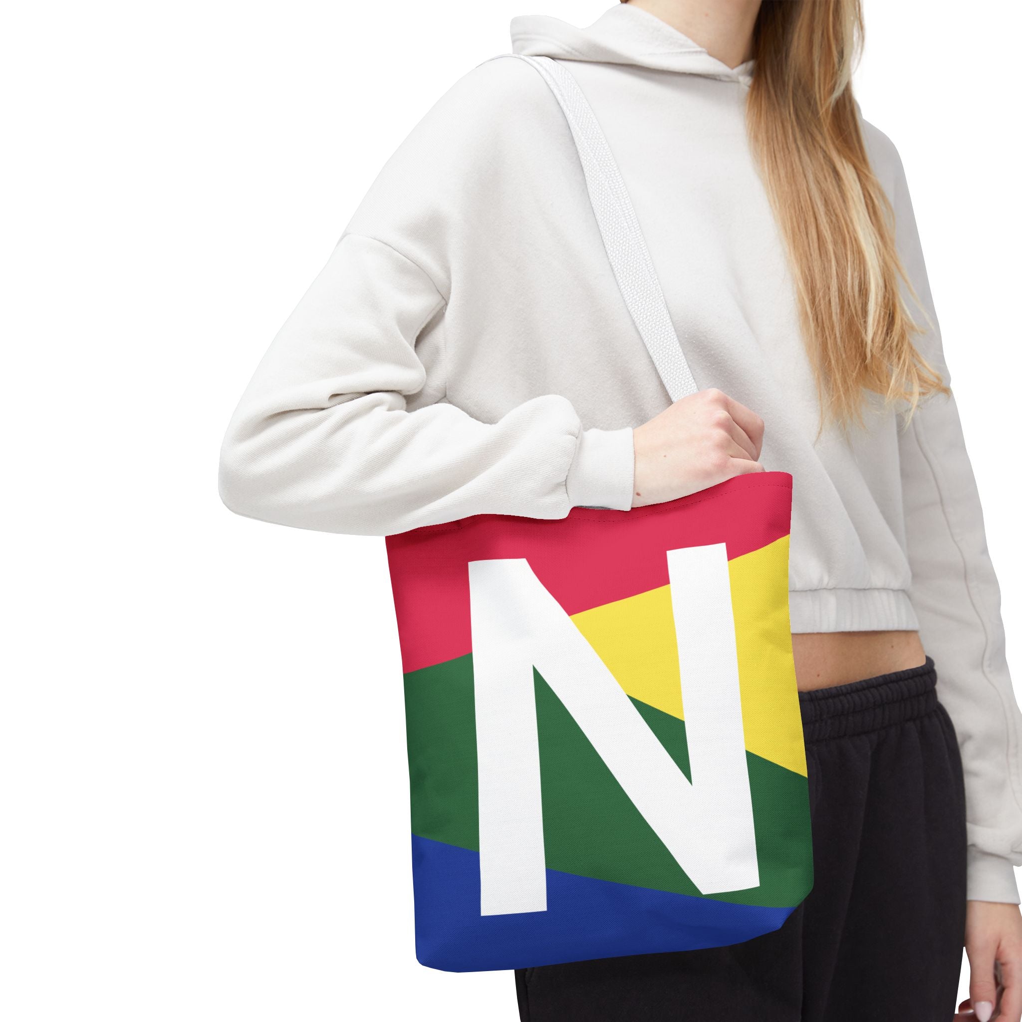Monogram 'N' Colorblock Tote Bag — Personalized Initial N Shoulder Tote