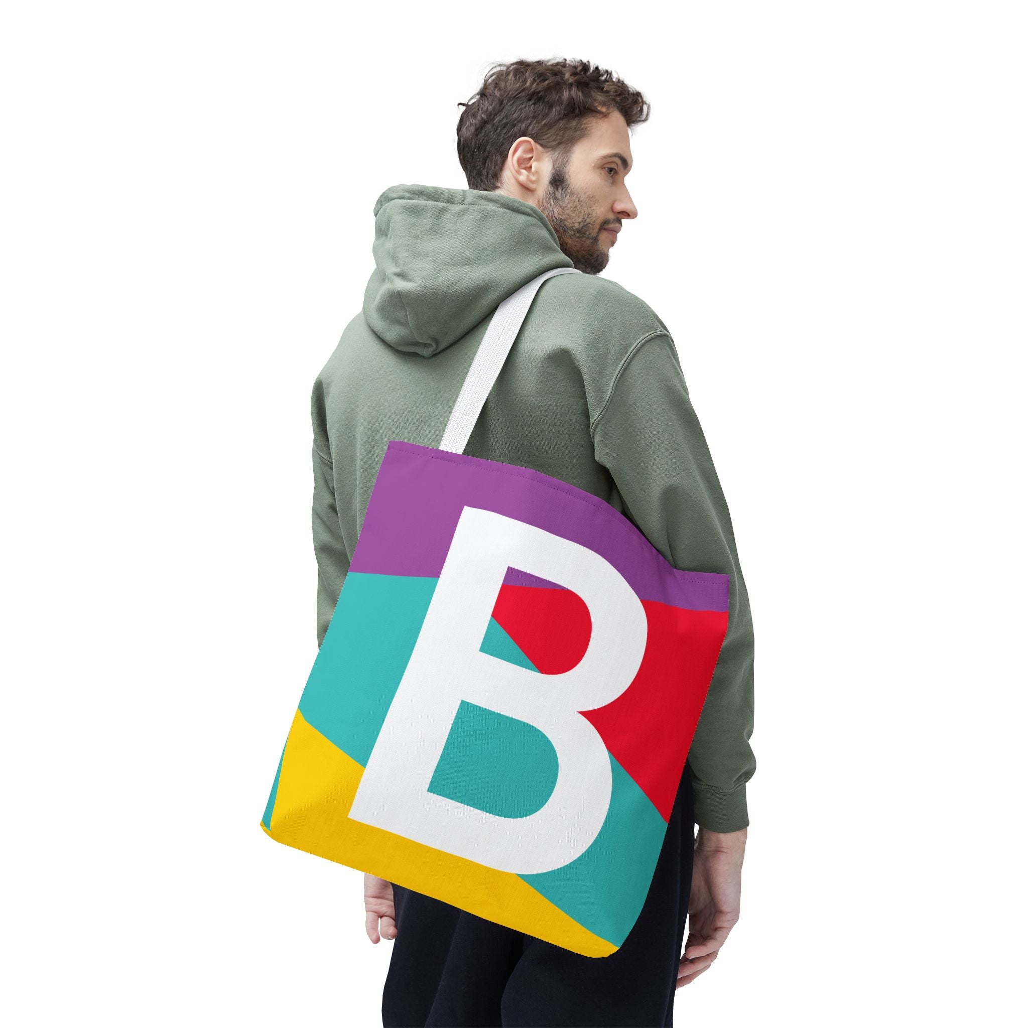 Monogram 'B' Colorblock Tote Bag — Personalized Initial B Shoulder Tote