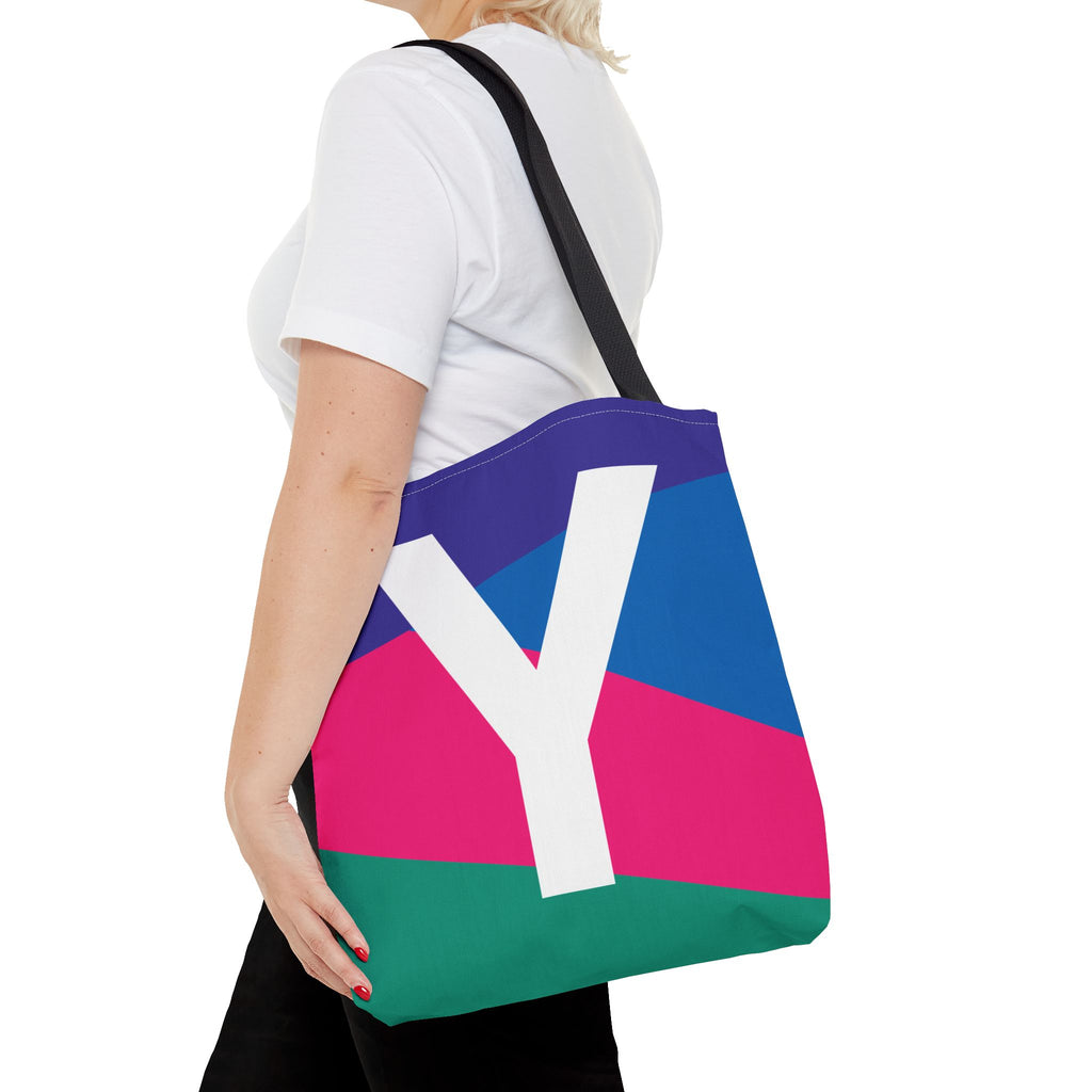 Monogram 'Y' Colorblock Tote Bag — Personalized Initial Y Shoulder Tote