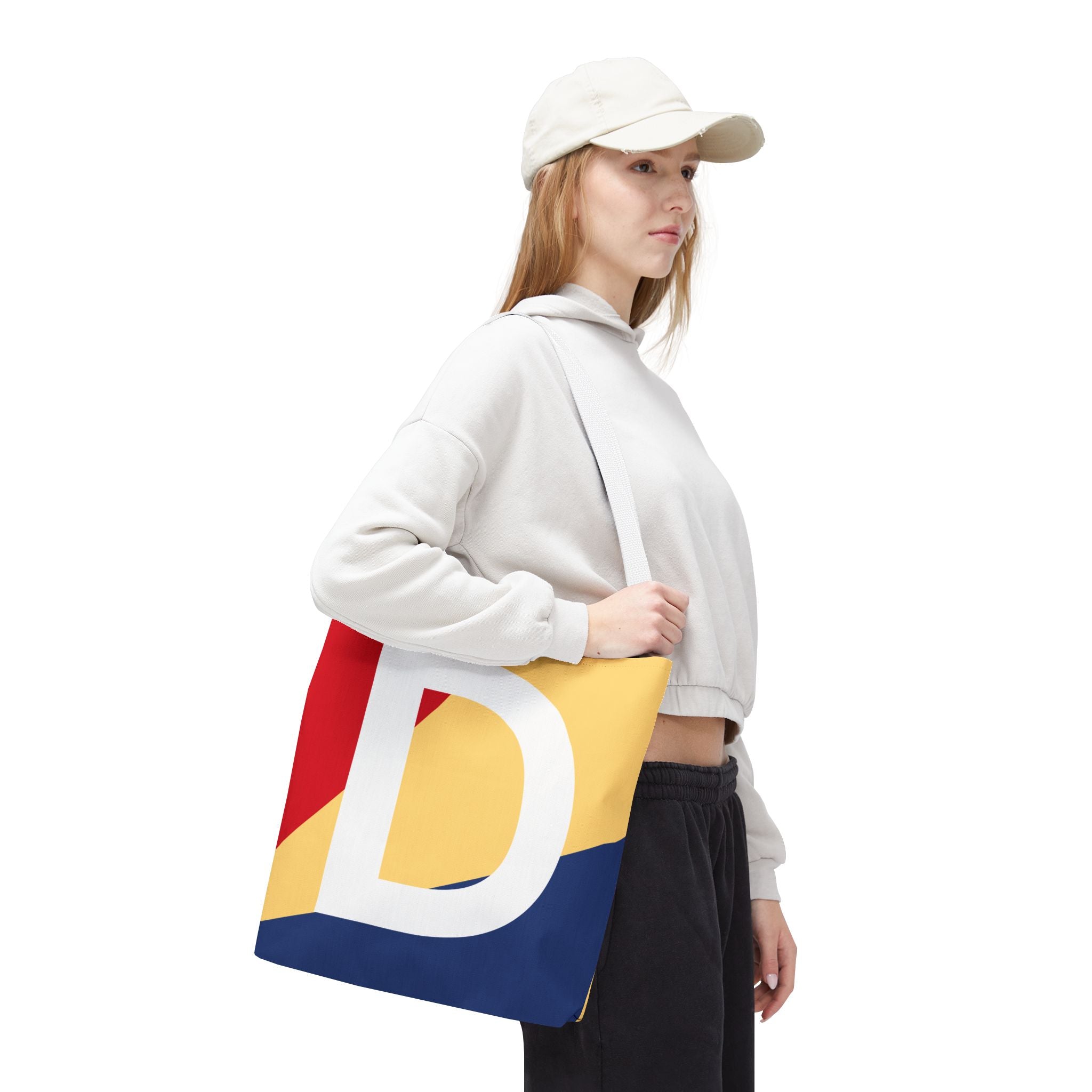 Monogram 'D' Colorblock Tote Bag — Personalized Initial D Shoulder Tote