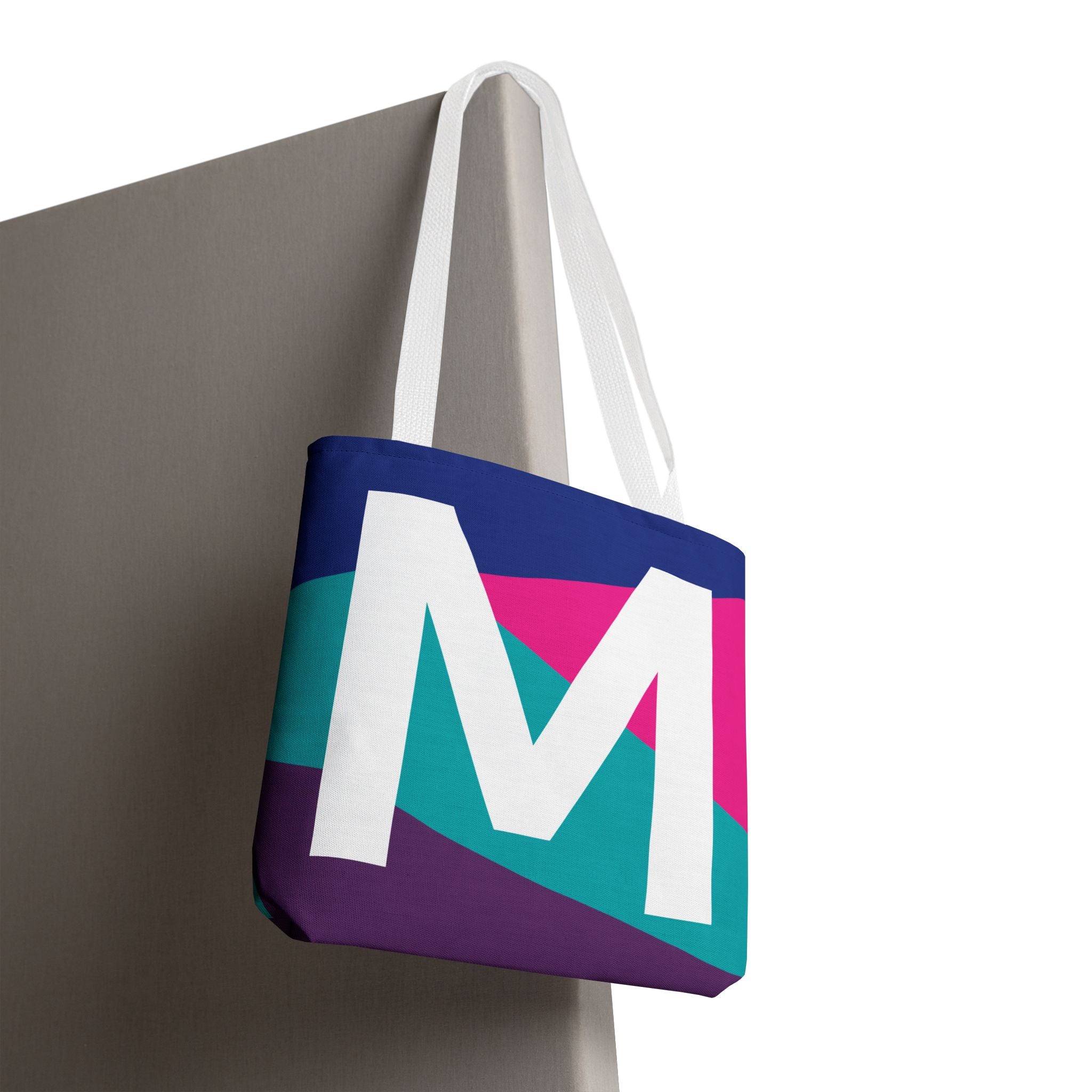 Monogram 'M' Colorblock Tote Bag — Personalized Initial L Shoulder Tote