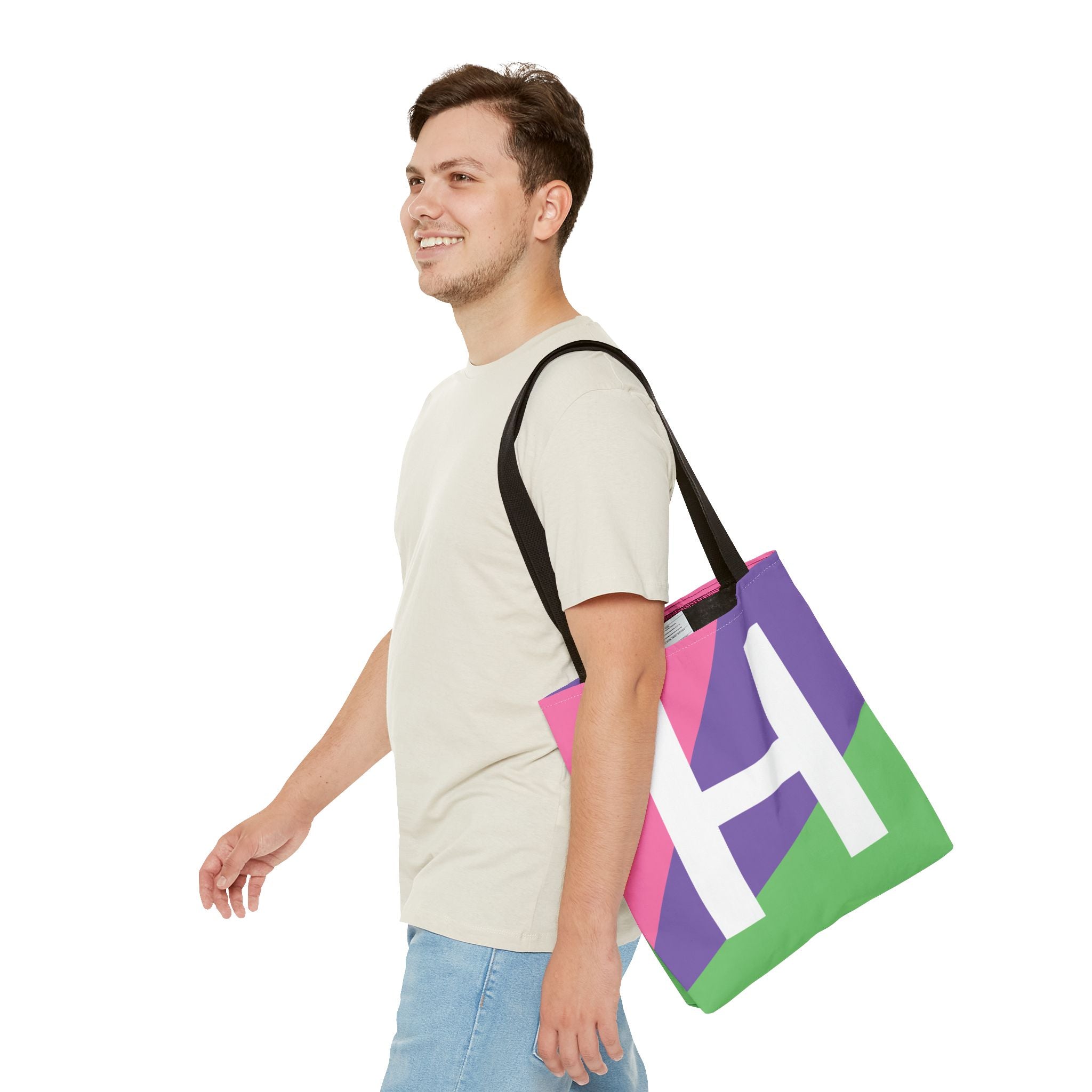 Monogram 'H' Colorblock Tote Bag — Personalized Initial H Shoulder Tote