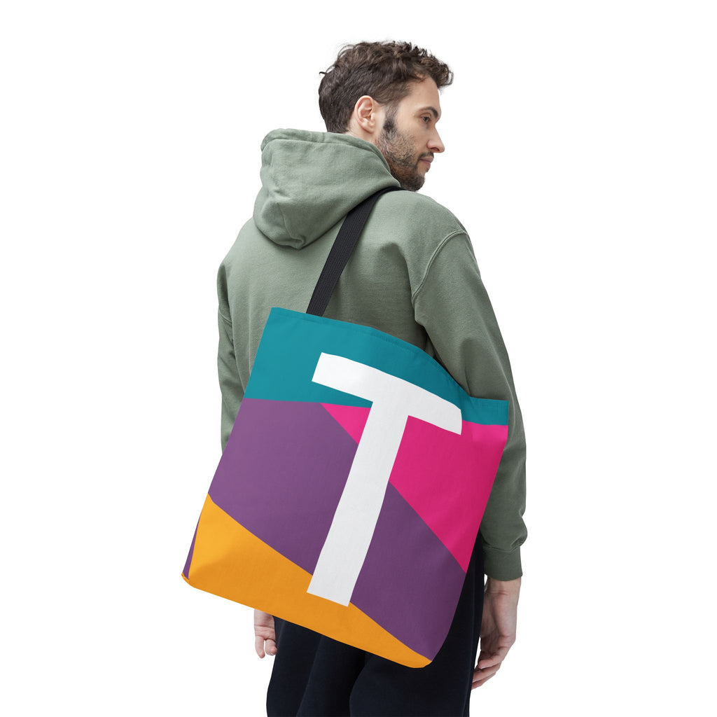 Monogram 'T' Colorblock Tote Bag — Personalized Initial T Shoulder Tote