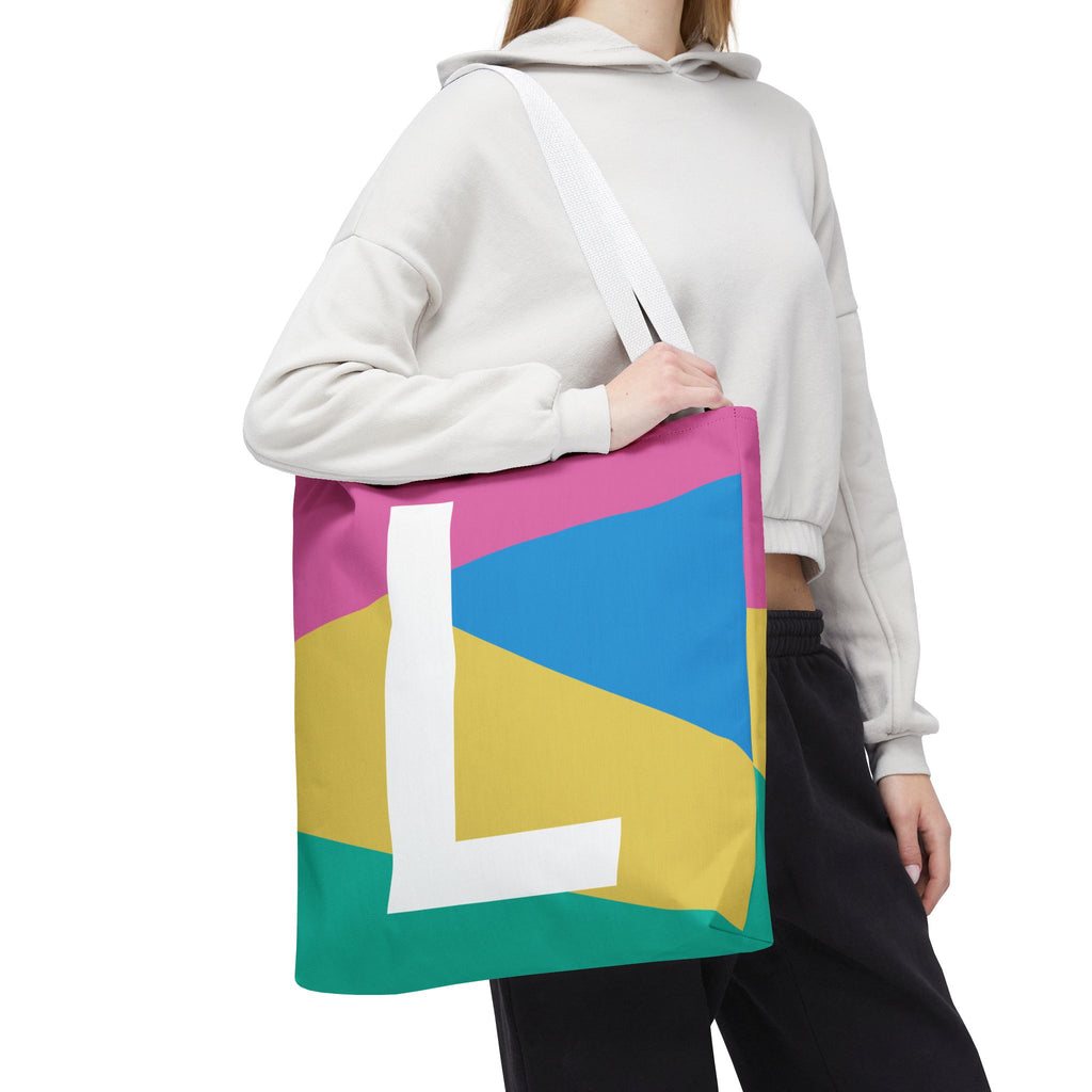 Monogram 'L' Colorblock Tote Bag — Personalized Initial L Shoulder Tote